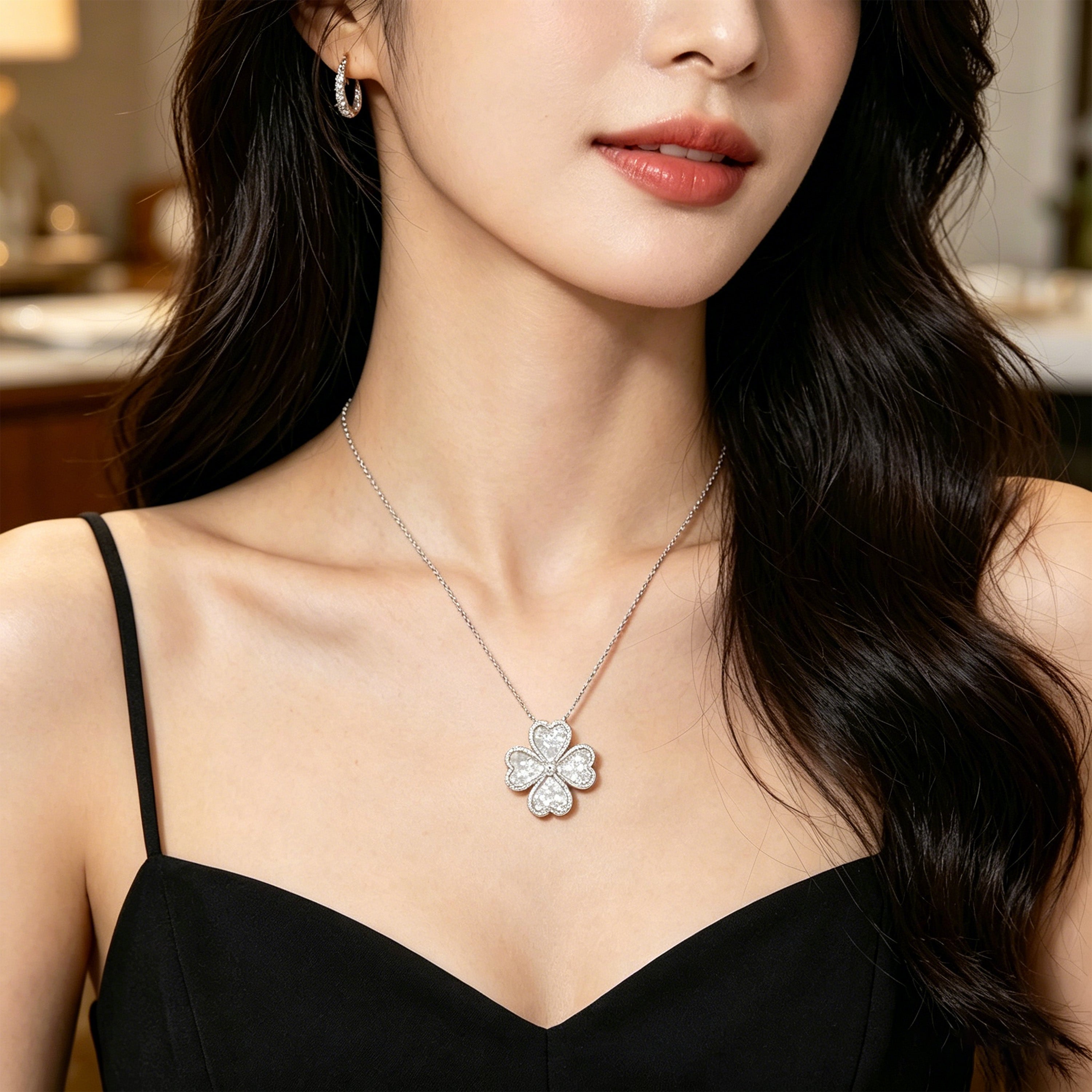 Heart Pendant Necklace, 0.5CT Lab Grown Moissanite with Natural Mother of Pearl, Sterling Silver & Gold Plated Handmade Jewelry