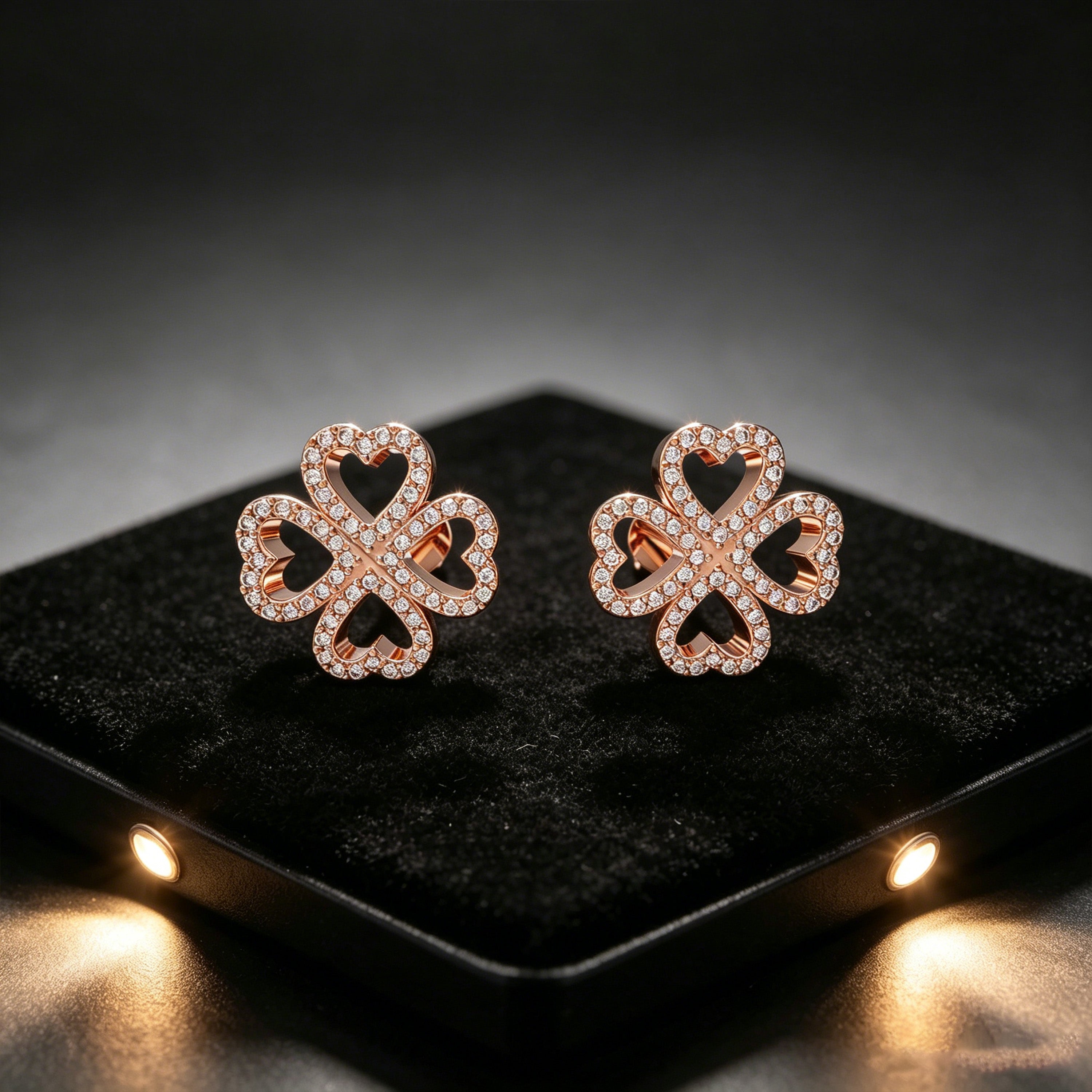 0.45ct Lab Grown Diamond Four-Leaf Clover Stud Earrings, 10K/14K Rose Gold Lucky Heart Jewelry Gift