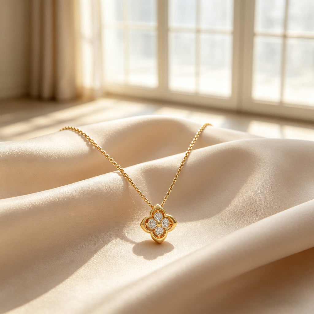 Song-Inspired Four-Petal Yellow Gold Diamond Necklace