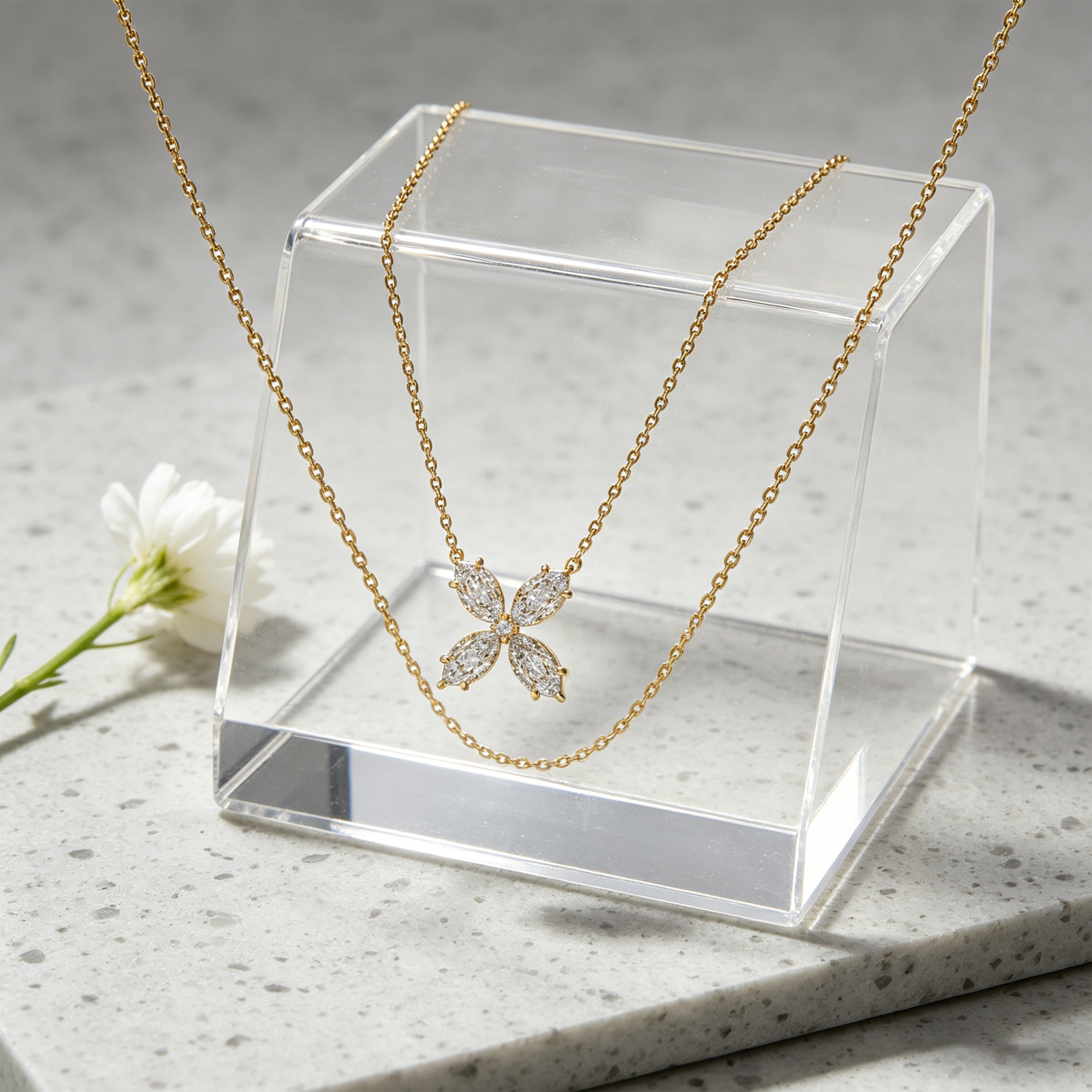 10K/14K Yellow Gold Marquise Lab-Grown Diamond Clover Pendant Necklace, 1.35 CTW for Women