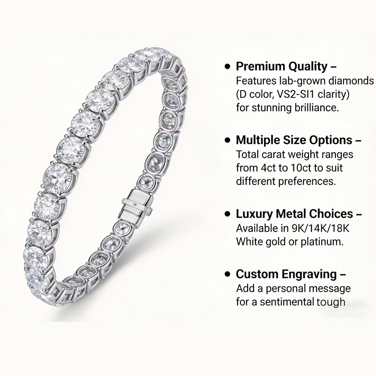 ELVORIQUE 4–10 CTW Lab-Grown Diamond Tennis Bracelet