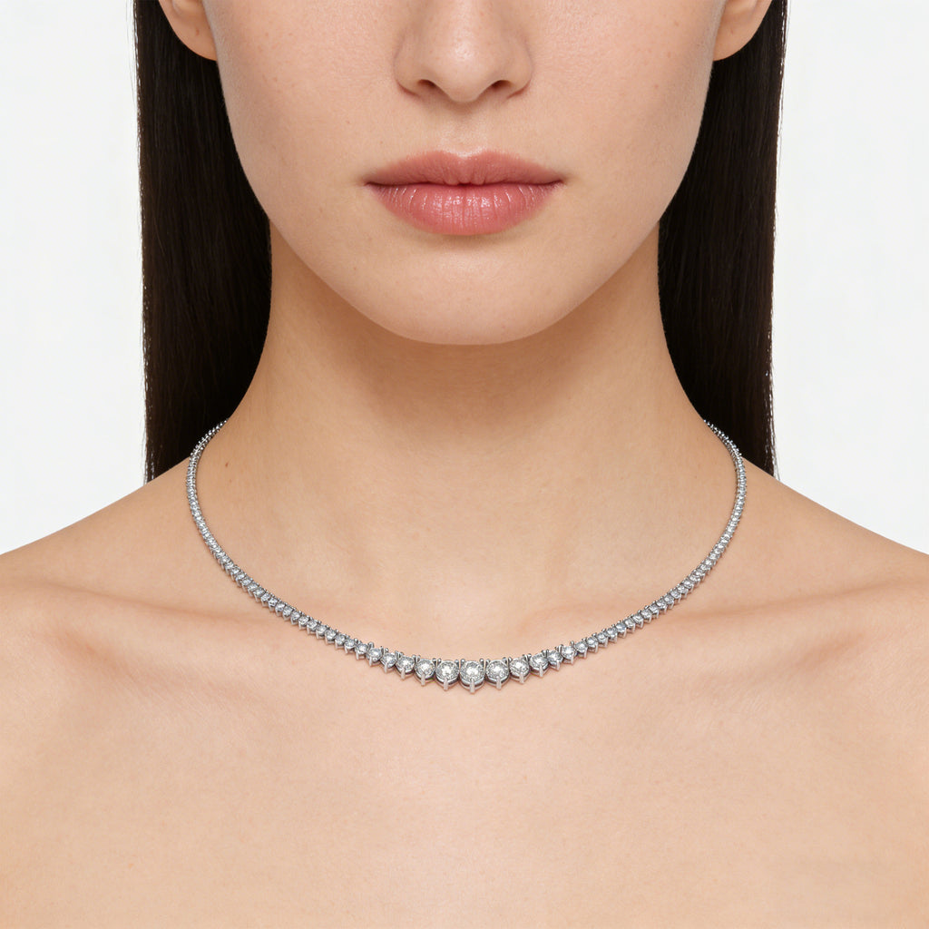 Cascade of Light Graduated Moissanite Necklace in Sterling Silver