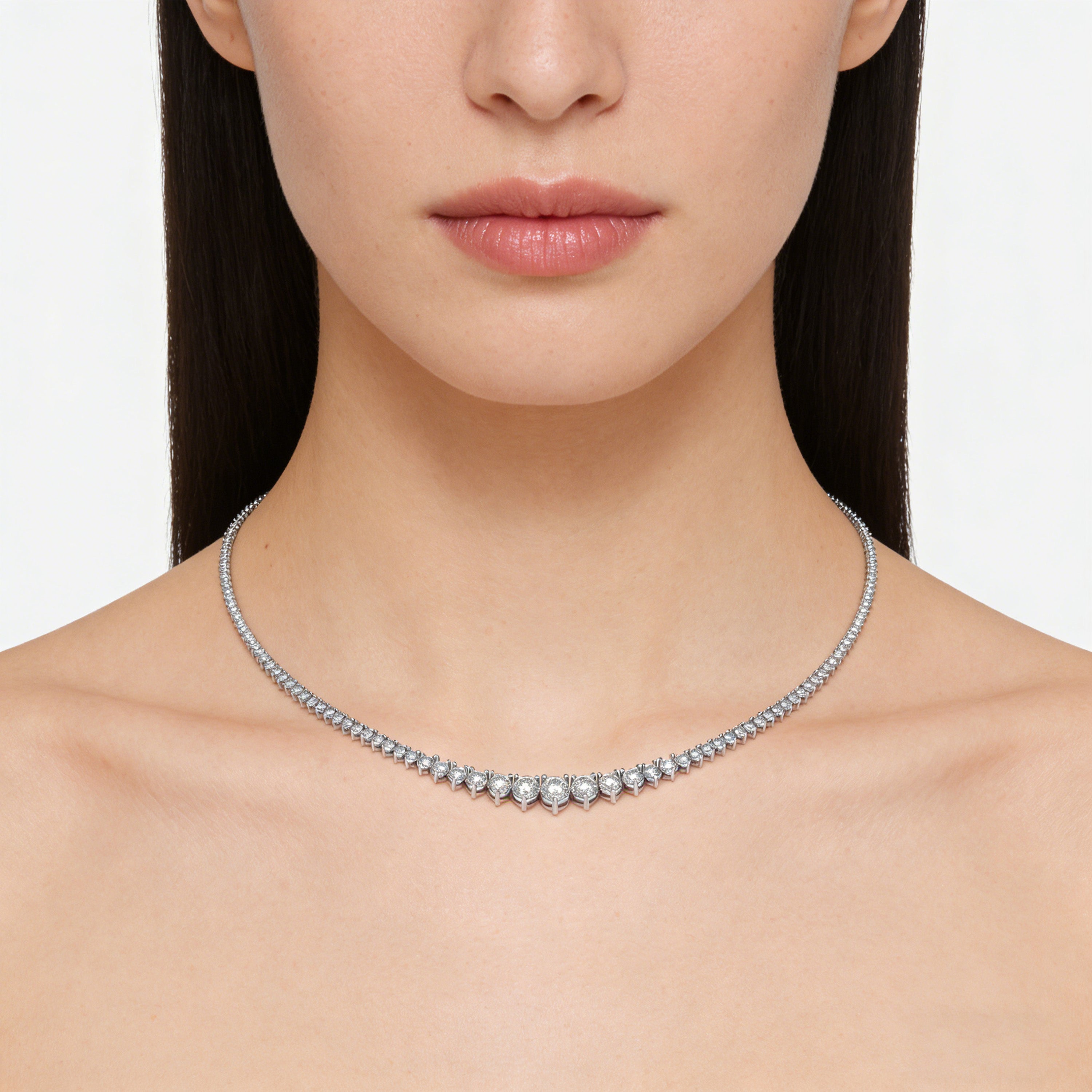 925 Sterling Silver Moissanite Necklace, Handmade Luxury Tennis Necklace for Women