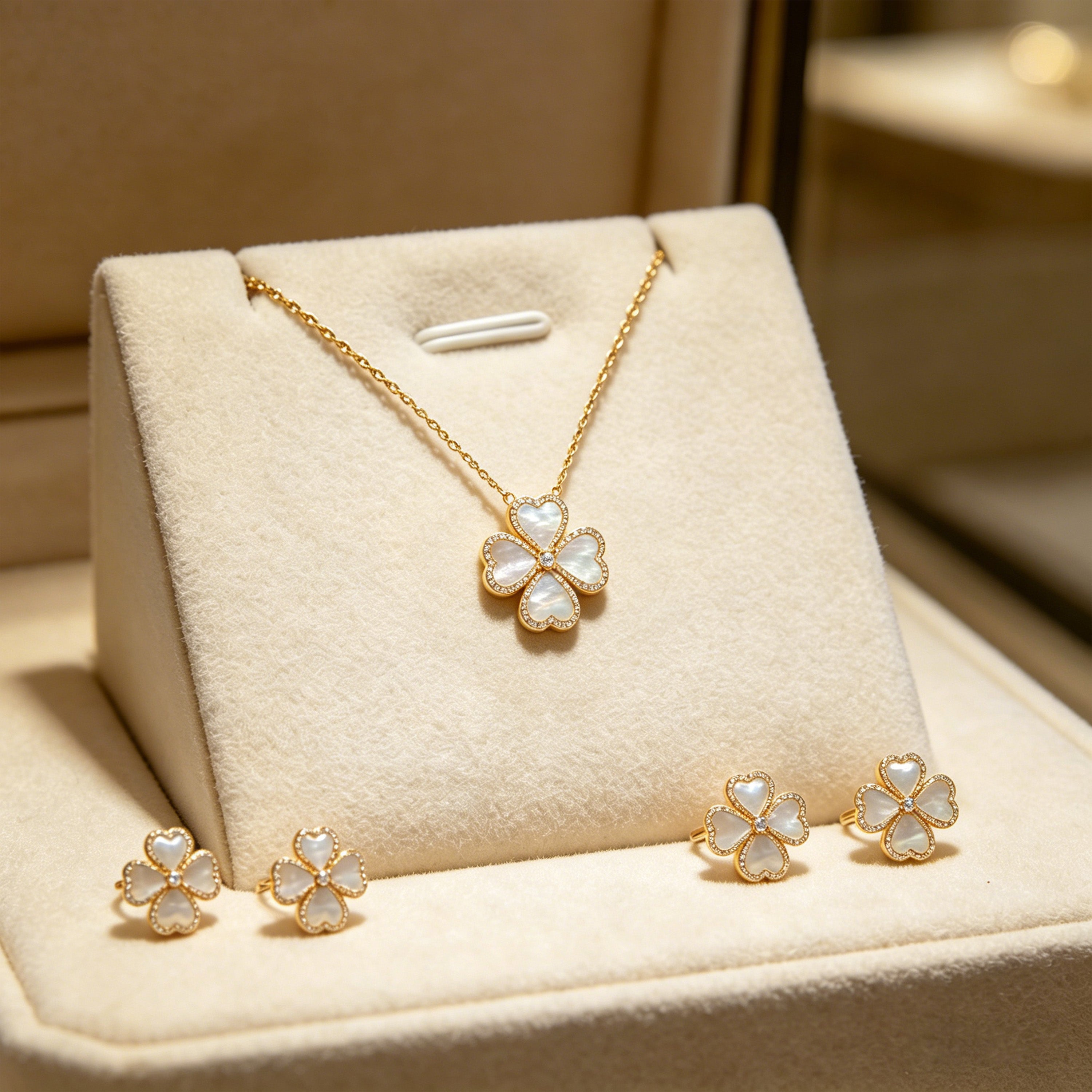 Mother-of-Pearl Heart Clover Lab-Grown Diamond Necklace - 0.50 CTW