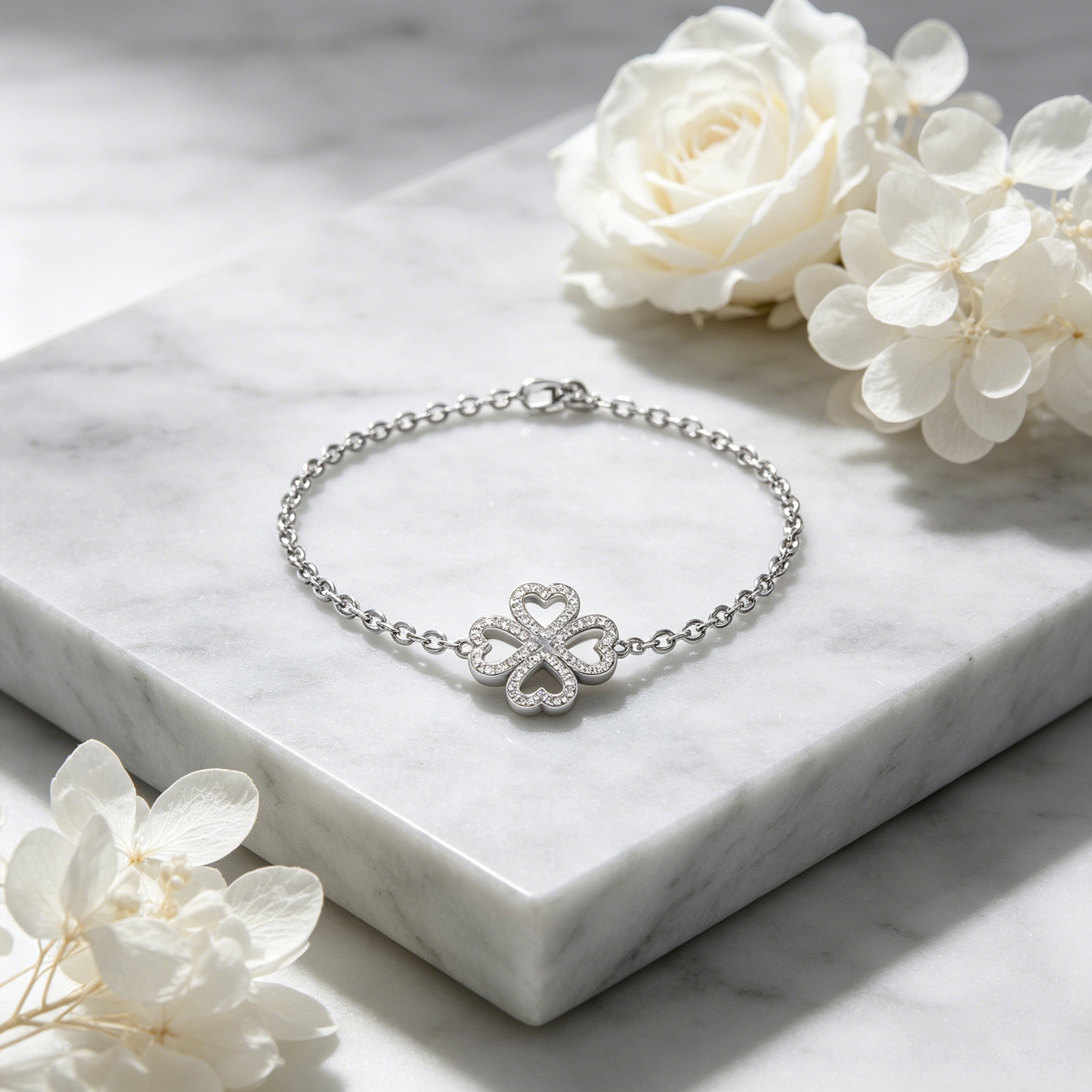 0.4CT Lab Grown Moissanite Heart Lucky Bracelet, 925 Sterling Silver Hypoallergenic Dainty Bracelet, Jewelry Gift for Women Anniversary Holiday Birthday