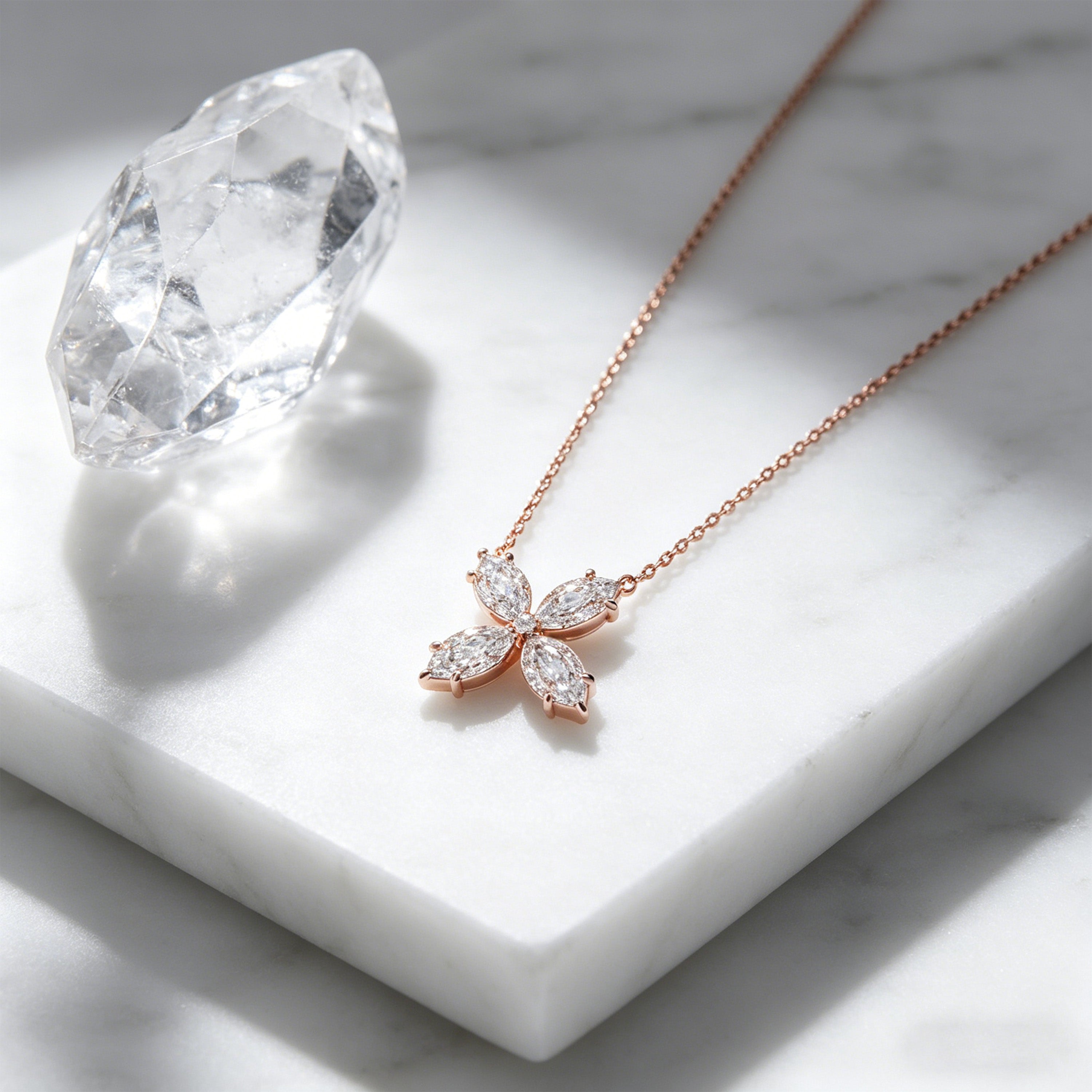 Marquise Bloom 1.35 CTW Lab-Grown Diamond Clover Necklace in Rose Gold