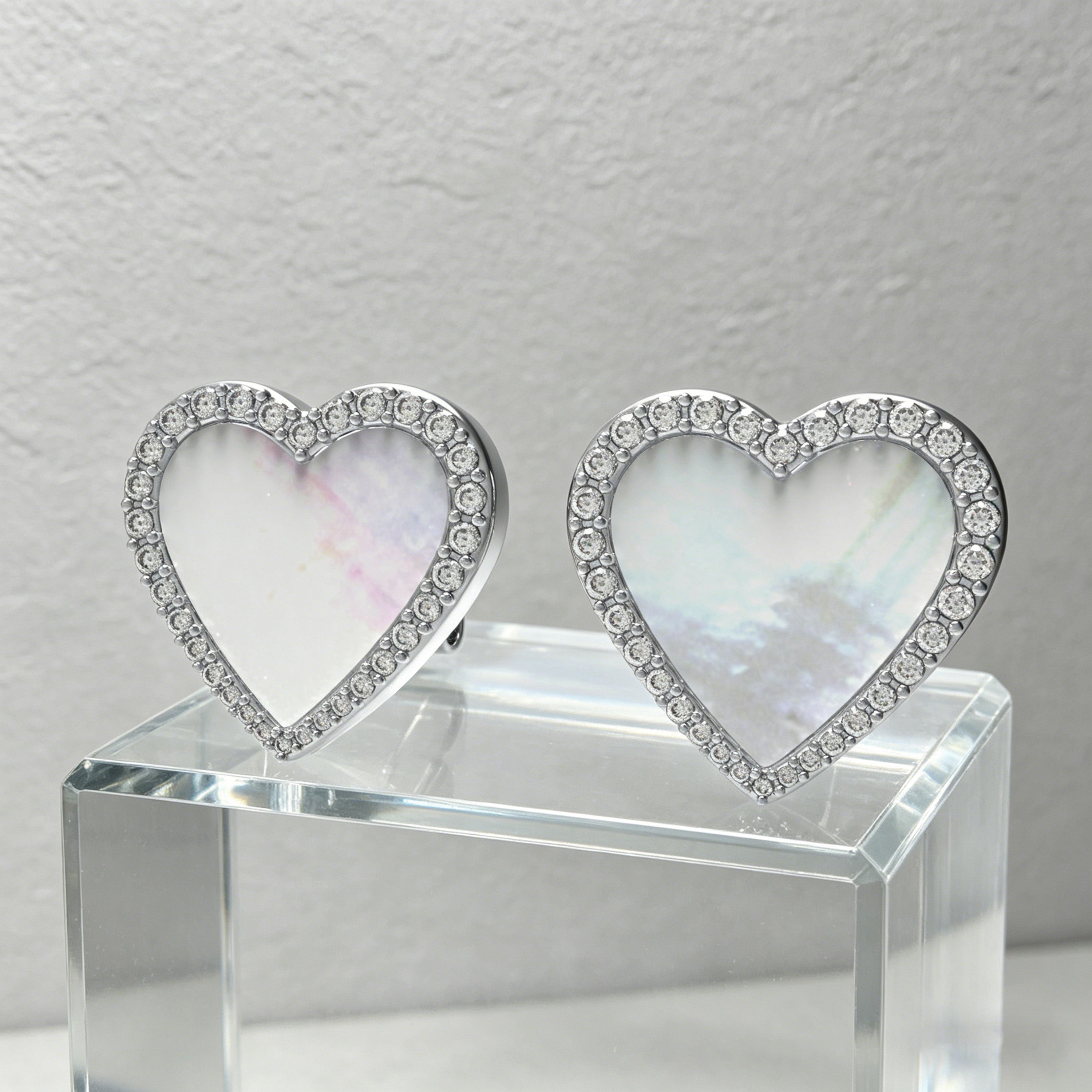 925 Sterling Silver Heart Stud Earrings, 0.4ct Lab Grown Moissanite & Mother of Pearl, Hypoallergenic Daily Wear Earrings for Women