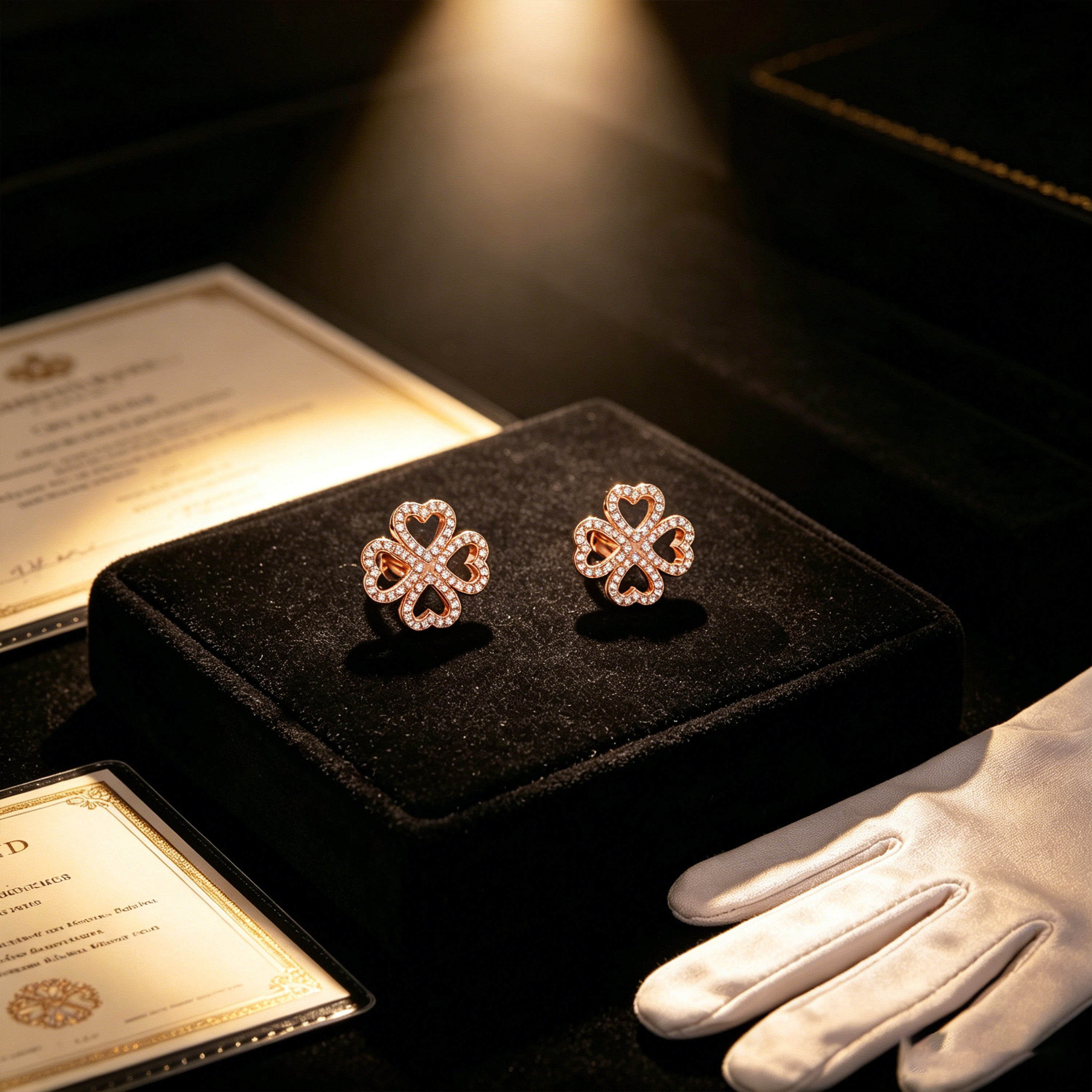 0.45ct Lab Grown Diamond Four-Leaf Clover Stud Earrings, 10K/14K Rose Gold Lucky Heart Jewelry Gift