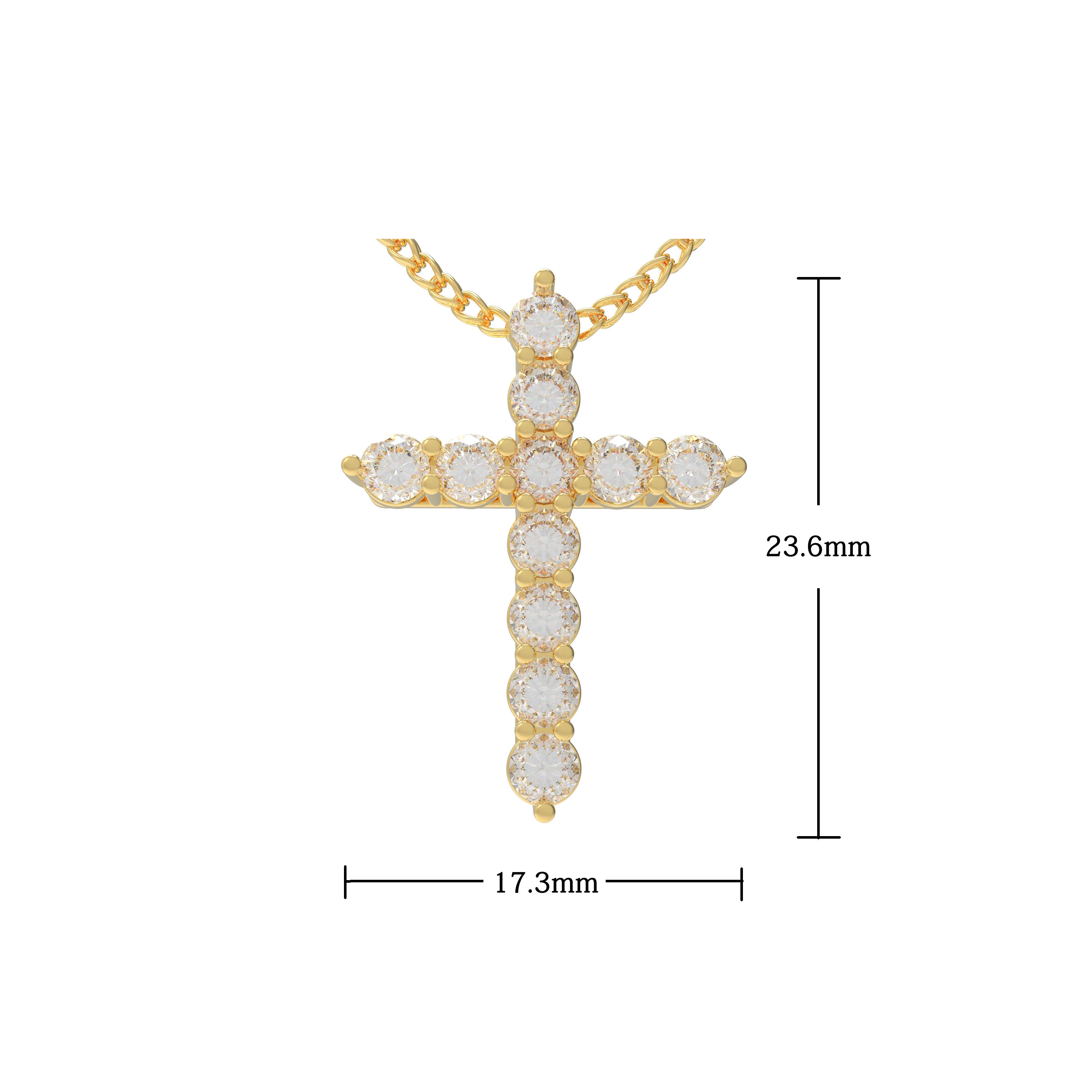 10K/14K Yellow Gold Cross Lucky Pendant Necklace with 0.7ct Lab Grown Diamonds, 11 Stones of 3mm Diameter, Perfect Gift for Women, Girlfriend, Wife, Mom, Client on Birthday, Anniversary, Mother's Day