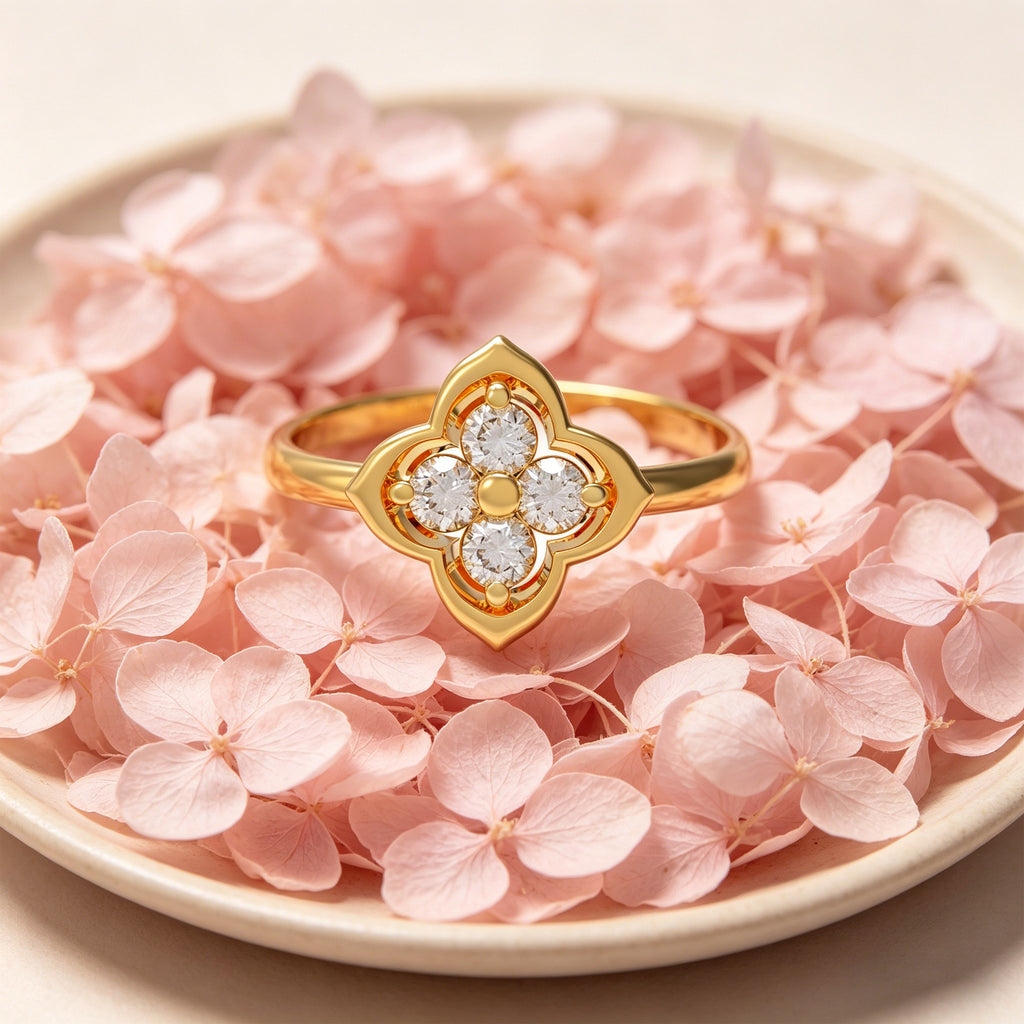Serene Bloom Yellow Gold Clover Diamond Ring