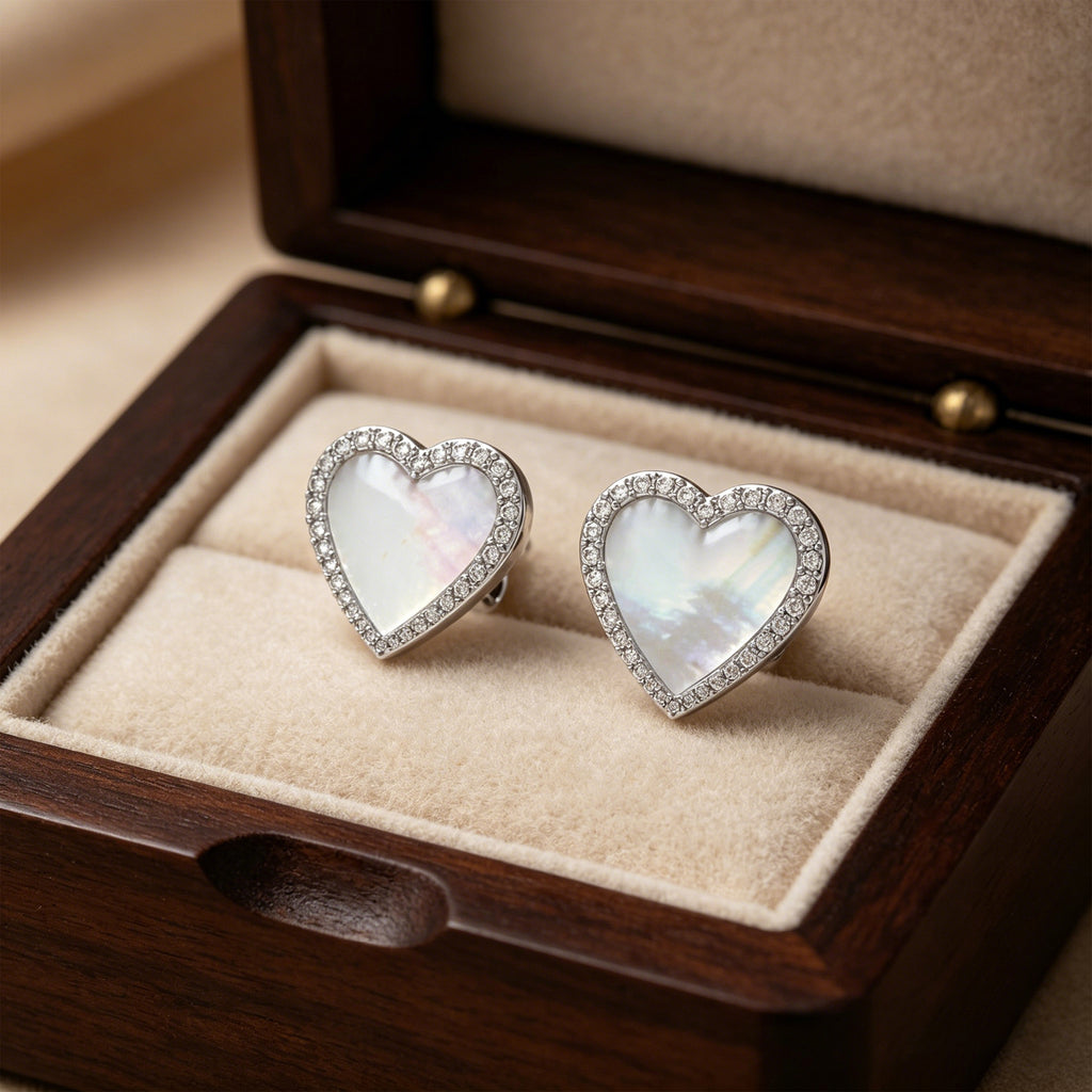 Lumina Heart Mother-of-Pearl Diamond Earrings