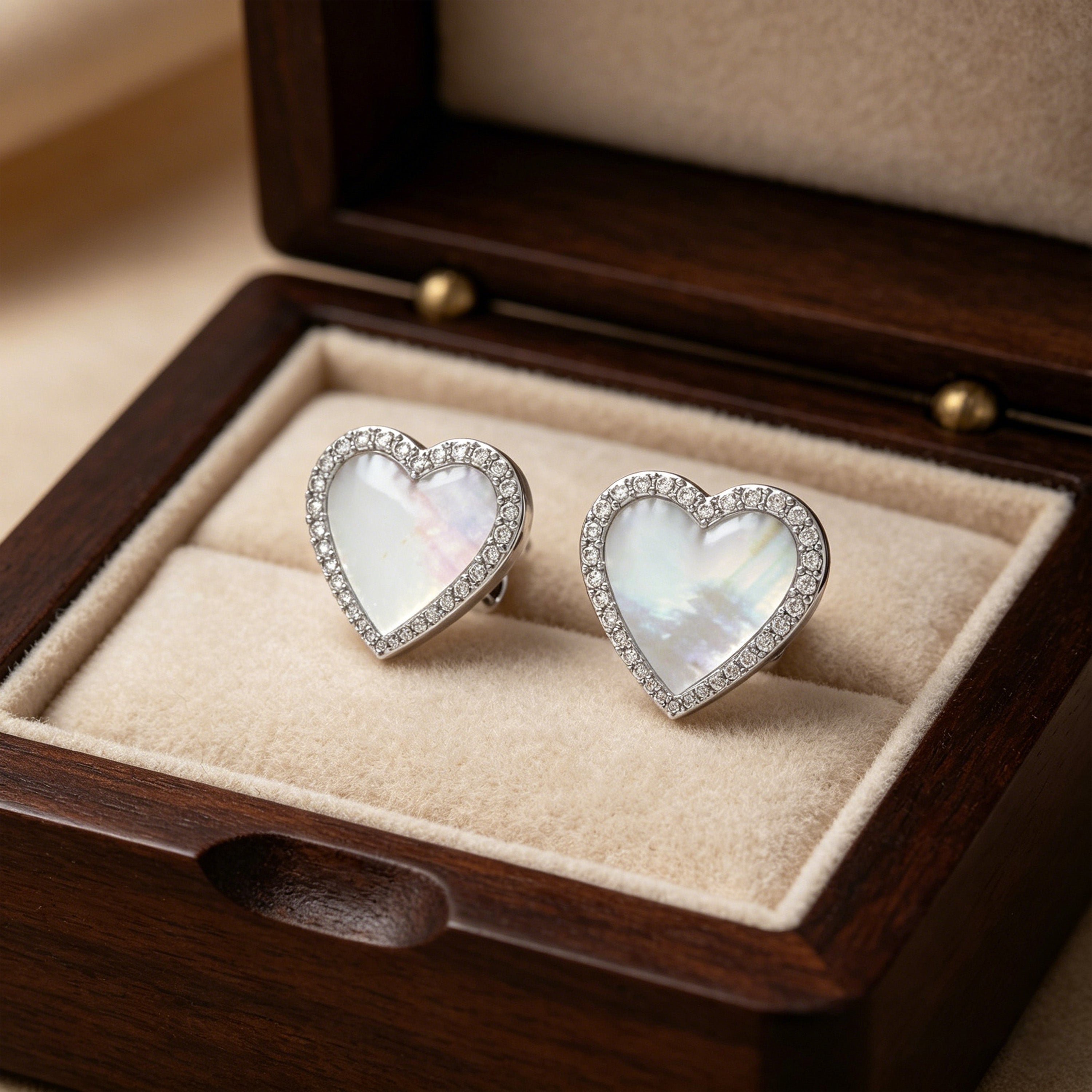 Lumina Heart Mother-of-Pearl Diamond Earrings