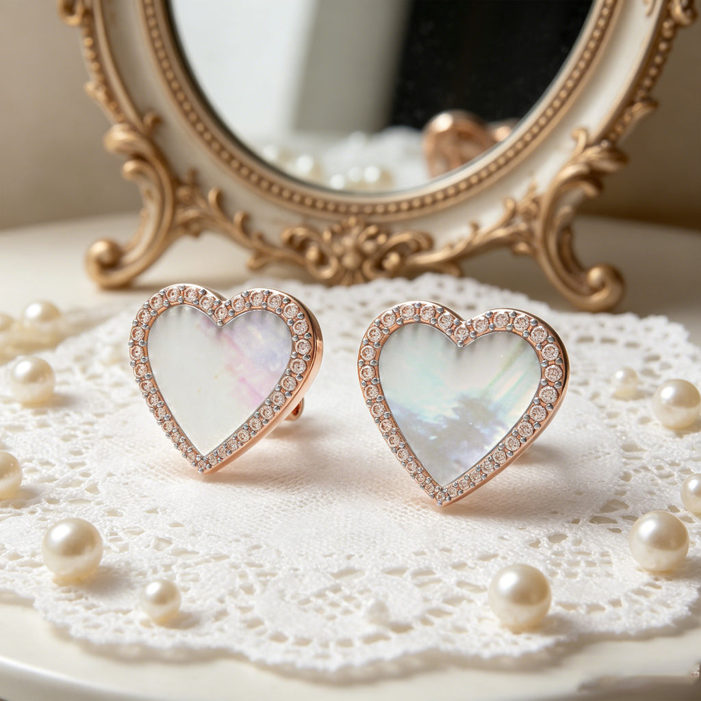 Lumina Heart HEART Mother-of-Pearl Diamond Stud Earrings