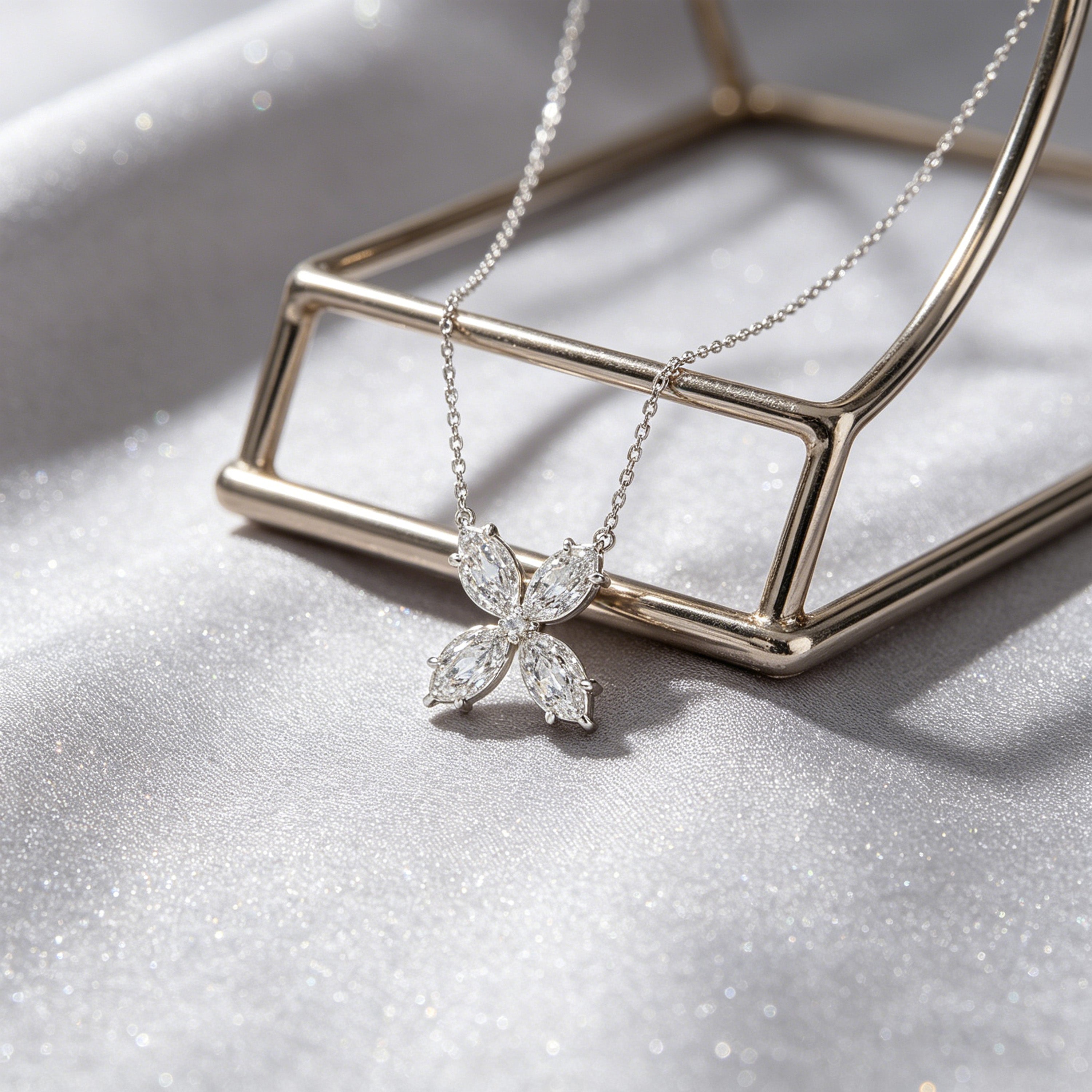 1.35 CTW Marquise Lab Diamond Clover Necklace, 10K/14K White Gold/Platinum for Women