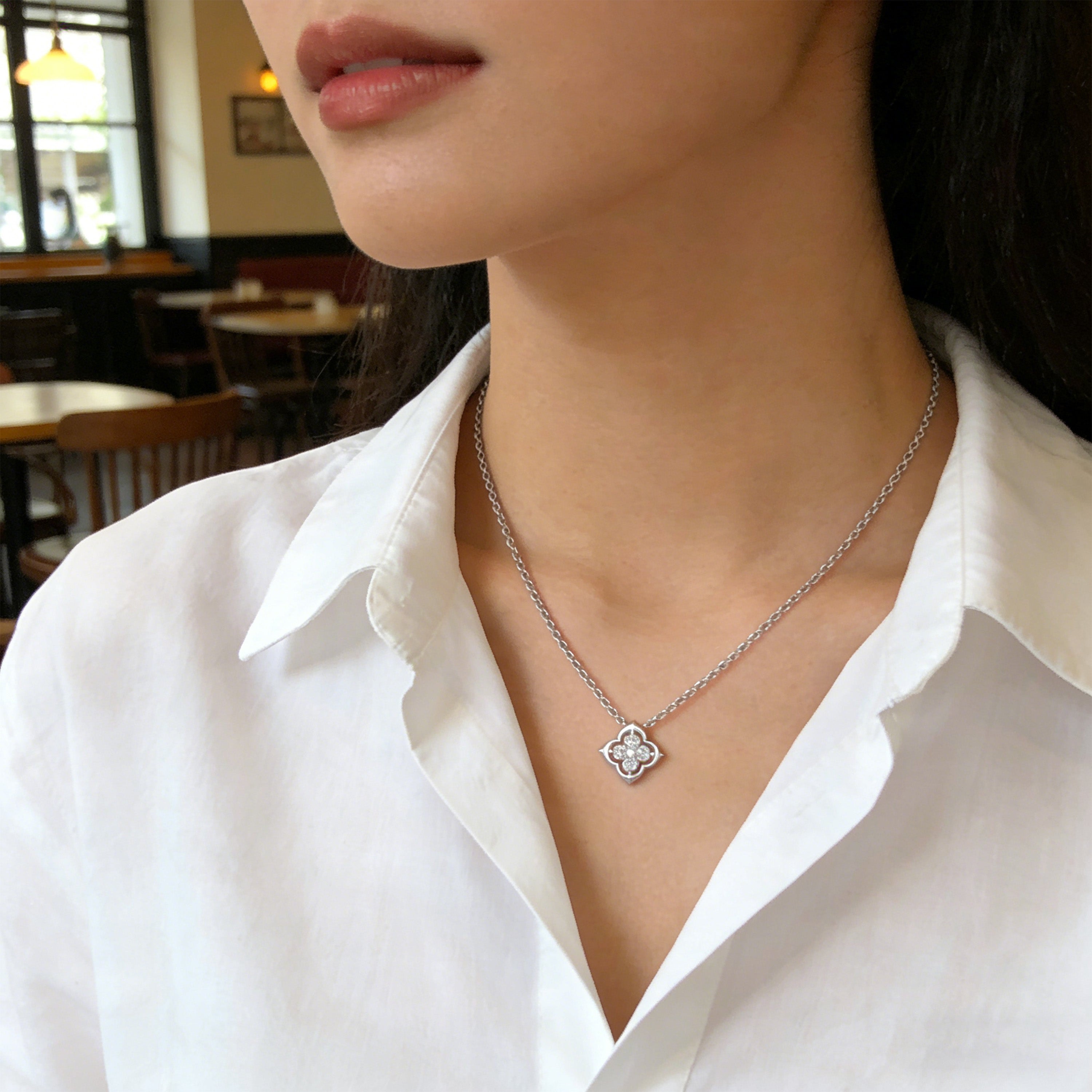Women's Sterling Silver Pendant Necklace, 0.4ct Lab-Grown Diamond, Song Dynasty Aesthetics Jewelry, Ideal Gift for Sister, Mother, Lover, Client