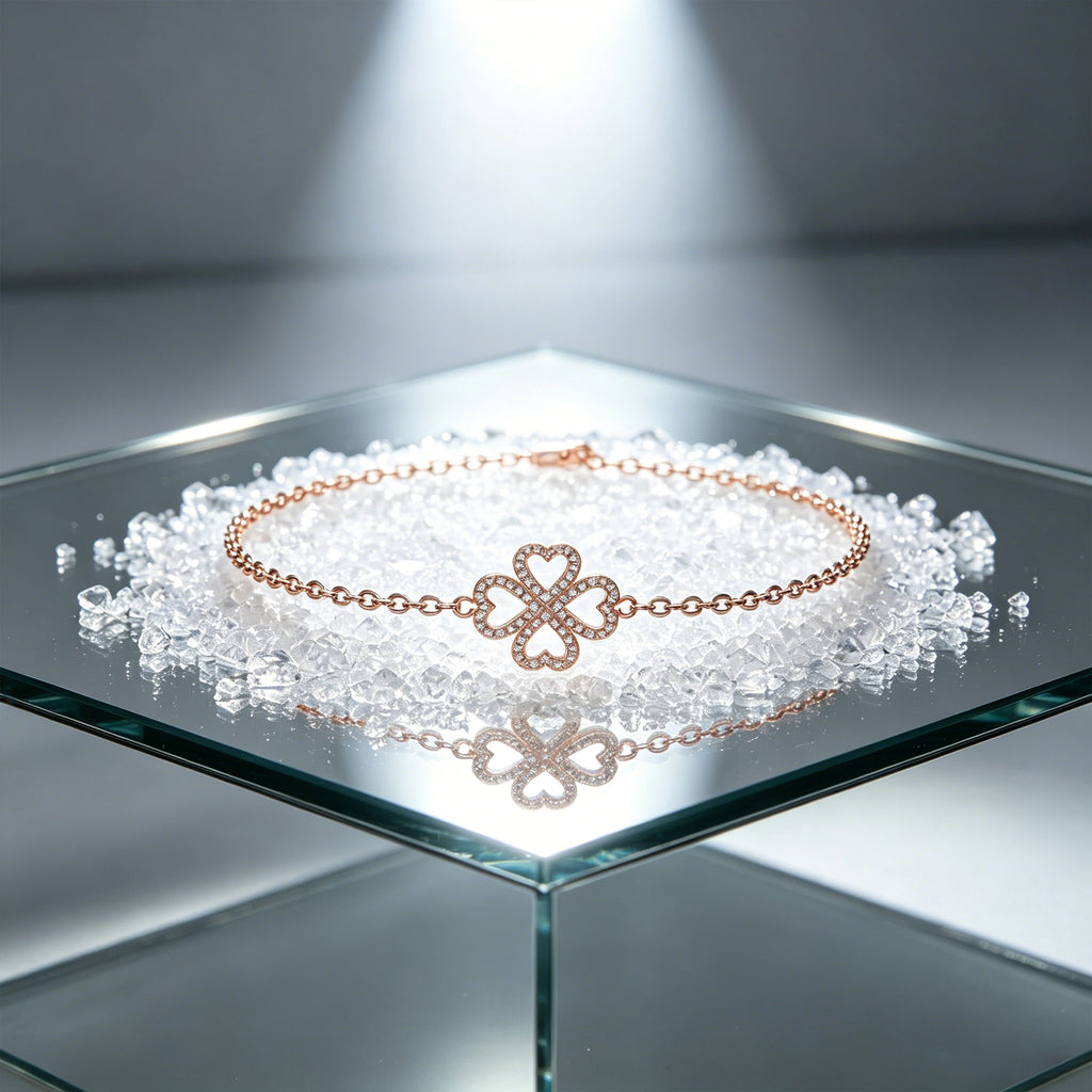 Lucky Hearts Clover Lab-Grown Diamond Bracelet in Rose Gold