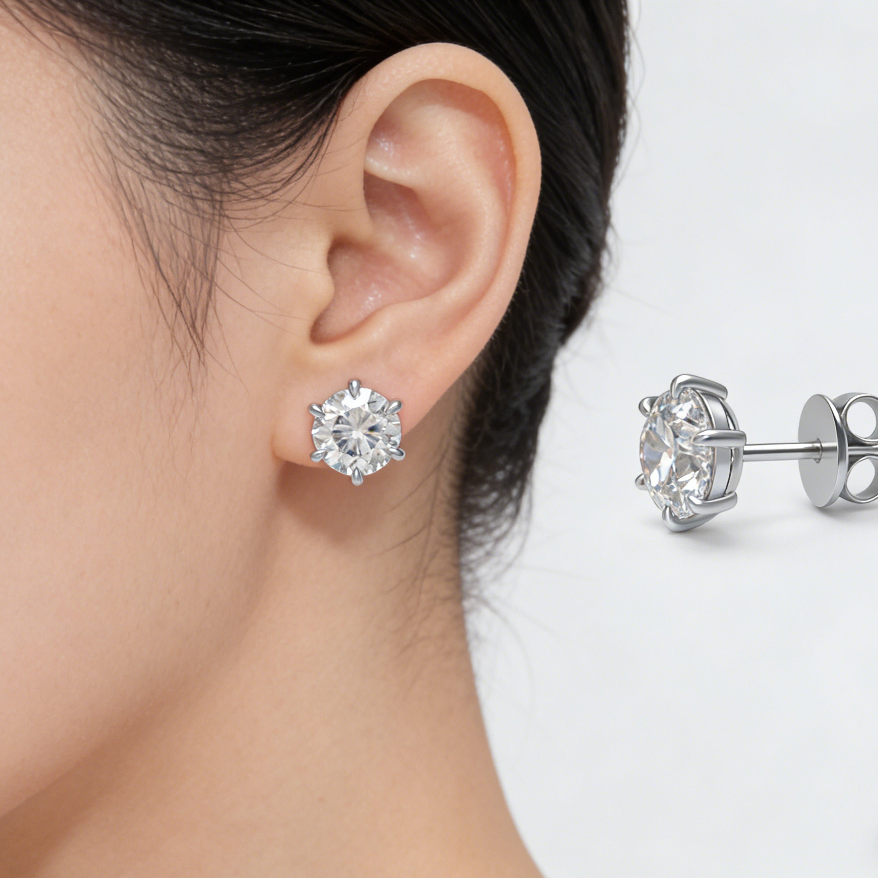 Moissanite Stud Earrings in 925 Sterling Silver, Ideal for Daily Wear, Gifting on Anniversaries, Holidays, etc.
