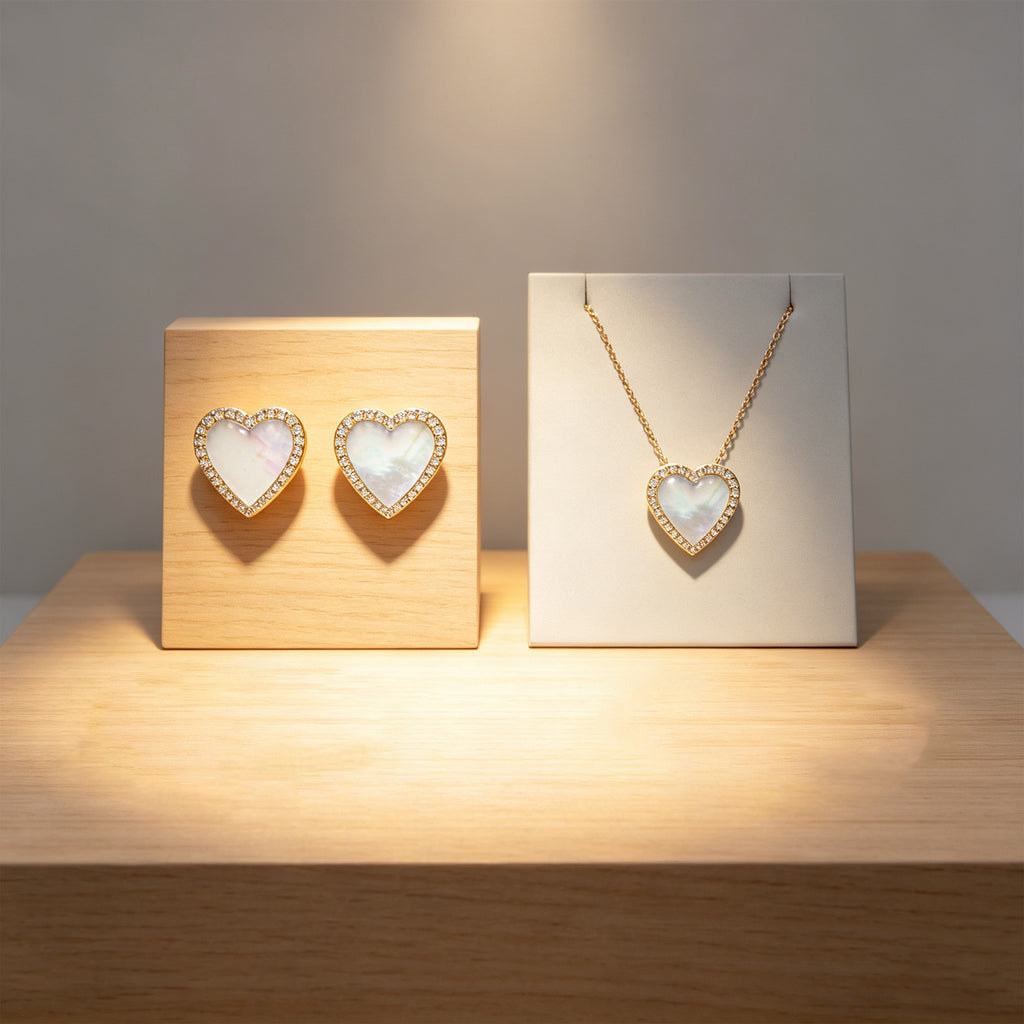 Lumina Heart Mother-of-Pearl Diamond Stud Earrings