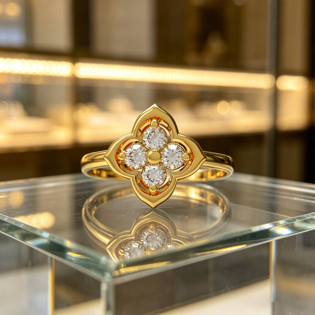 Serene Bloom Yellow Gold Clover Diamond Ring