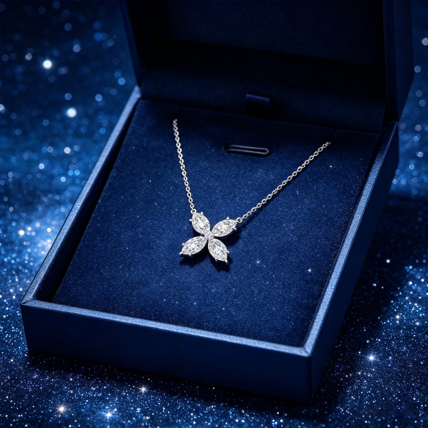 1.35 CTW Marquise Lab Diamond Clover Necklace, 10K/14K White Gold/Platinum for Women
