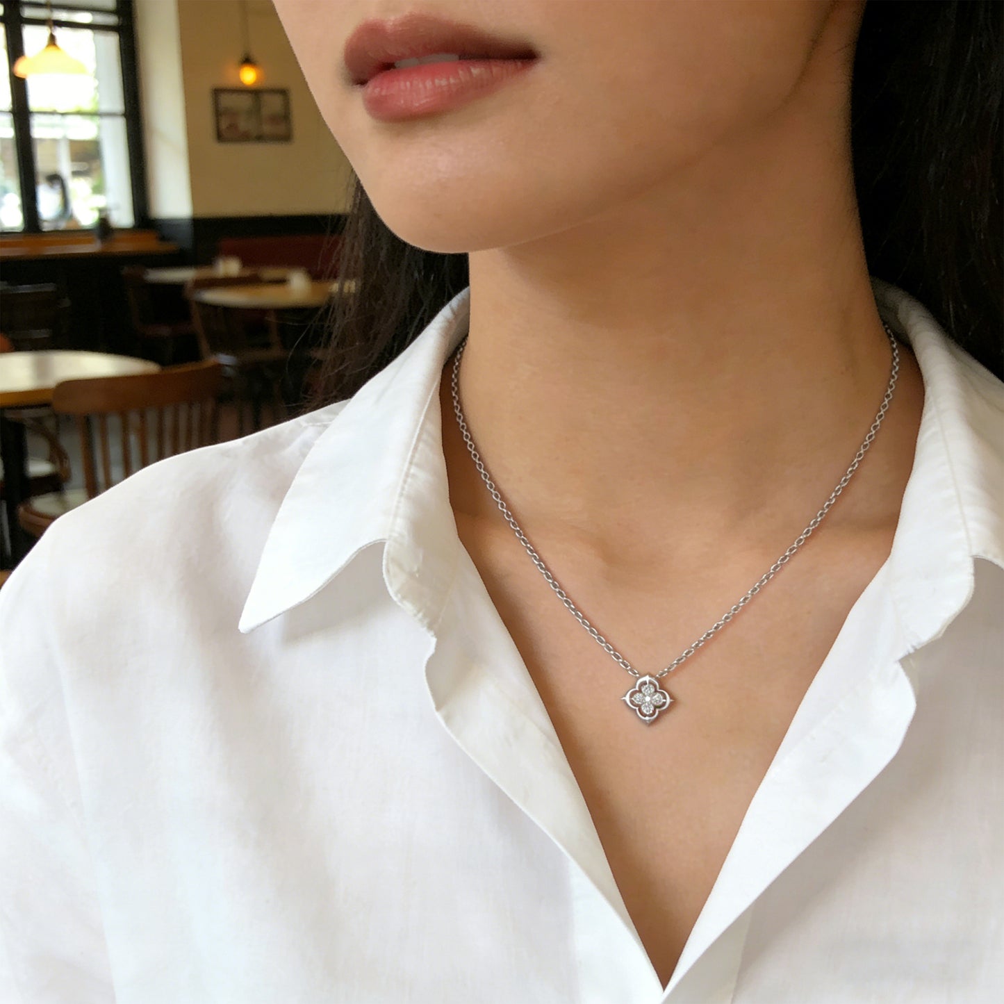 Women's Sterling Silver Pendant Necklace, 0.4ct Lab-Grown Diamond, Song Dynasty Aesthetics Jewelry, Ideal Gift for Sister, Mother, Lover, Client