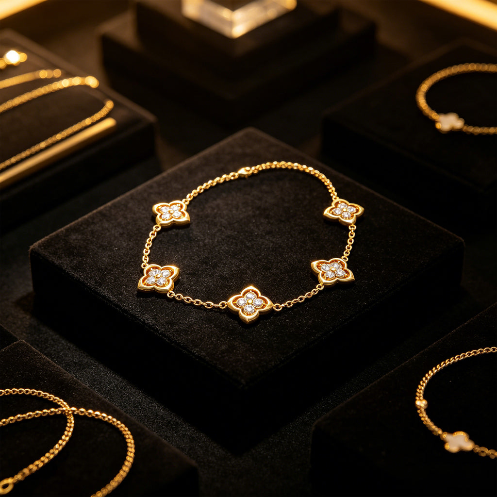 ELVORIQUE Five-Station Four-Leaf Clover Lab-Grown Diamond Bracelet