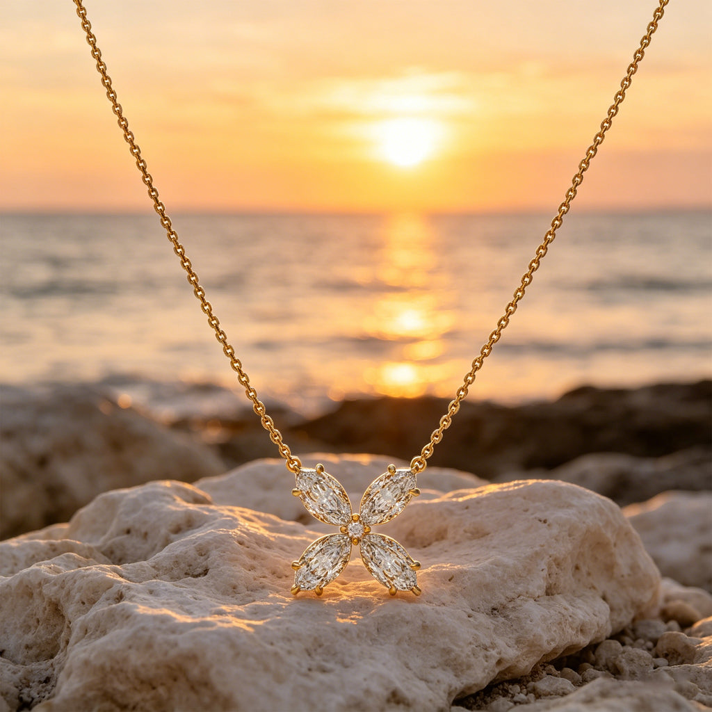 Serene Bloom Marquise Lab-Grown Diamond Clover Necklace â€?1.35 CTW
