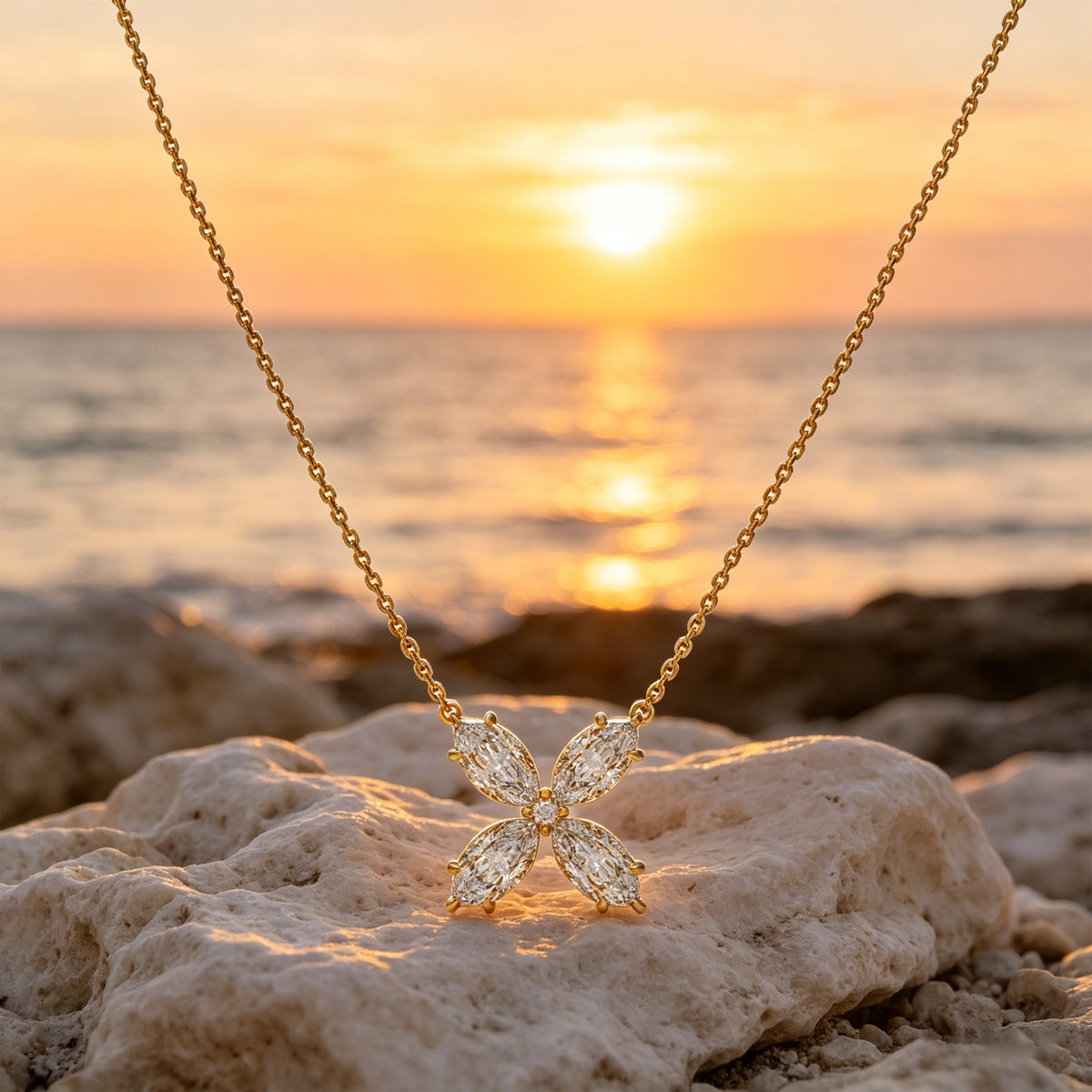 Serene Bloom Marquise Lab-Grown Diamond Clover Necklace â€?1.35 CTW