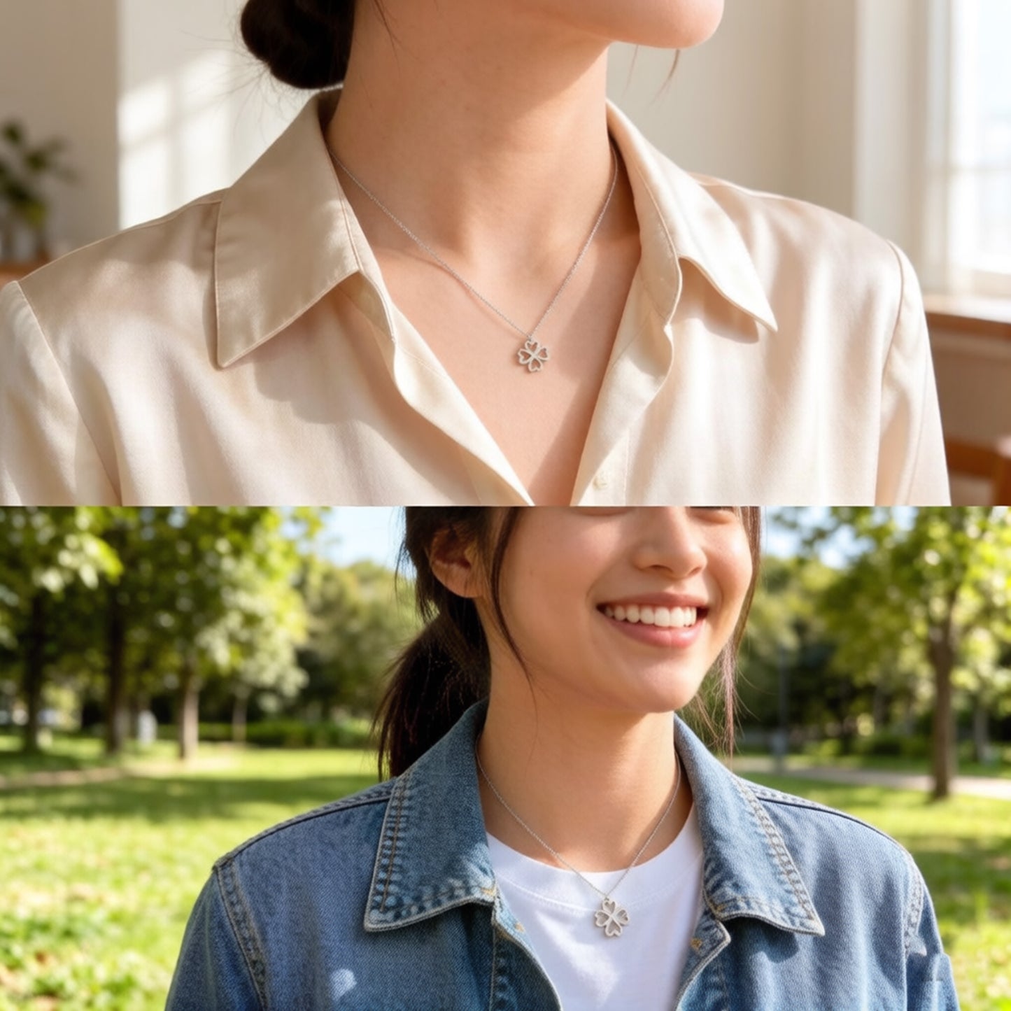 Ophelia Eternity 10K/14K White Gold Four-Leaf Clover Heart Pendant Necklace with 0.5ct Lab-Grown Diamonds, Good Luck Jewelry Gift for Women, Sisters, Lovers & Clients