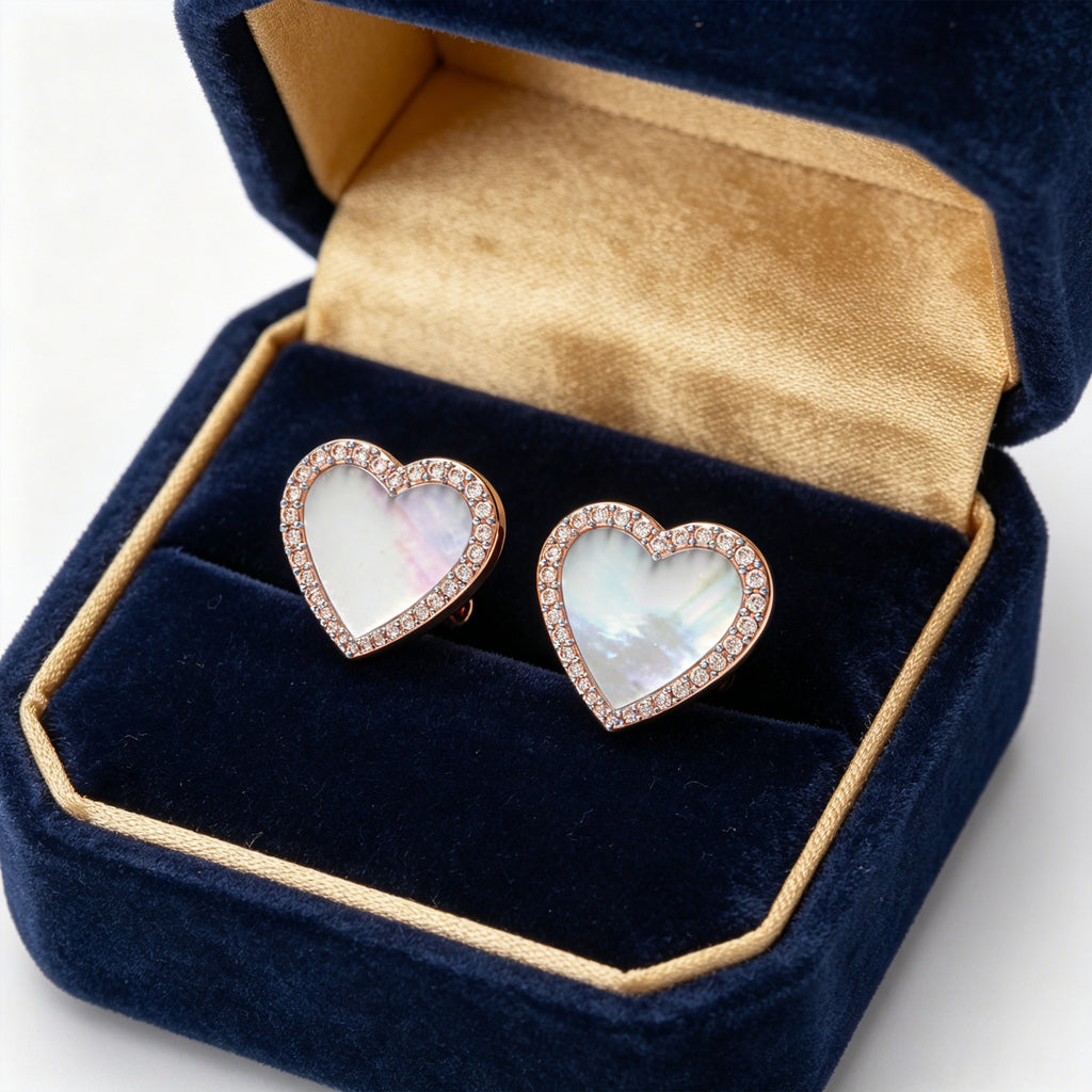 Lumina Heart HEART Mother-of-Pearl Diamond Stud Earrings