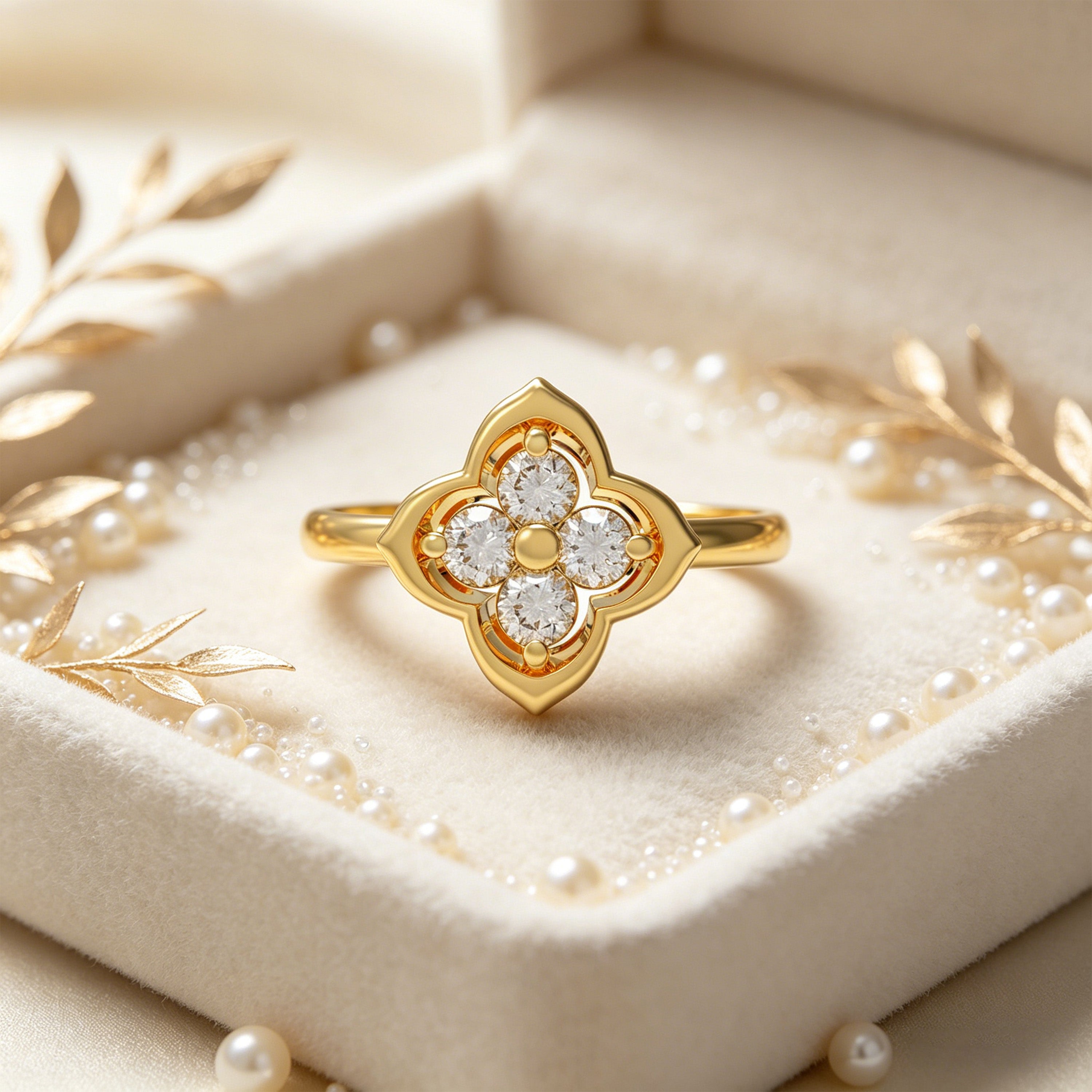 Serene Bloom Yellow Gold Clover Diamond Ring