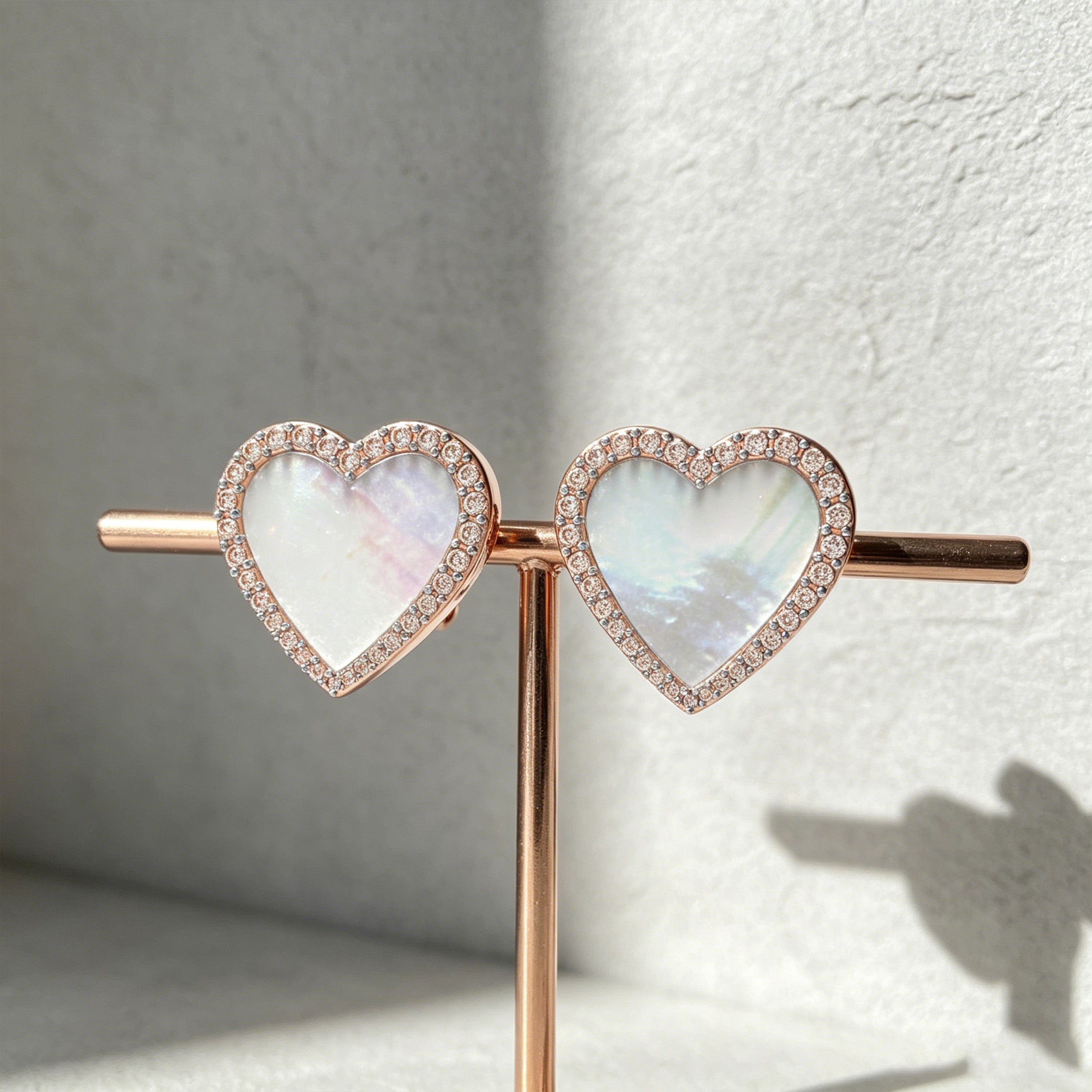 Lumina Heart HEART Mother-of-Pearl Diamond Stud Earrings