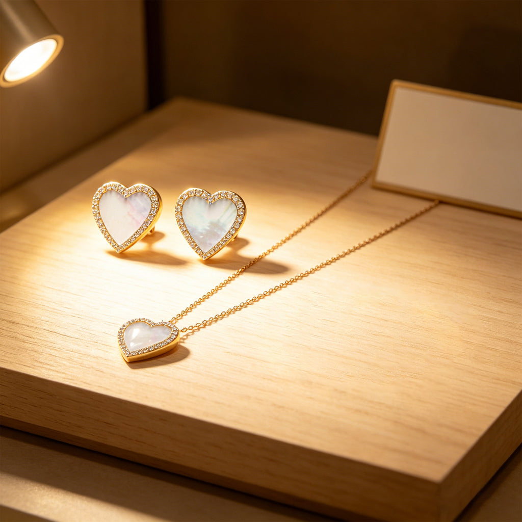 Lumina Heart Mother-of-Pearl Diamond Stud Earrings