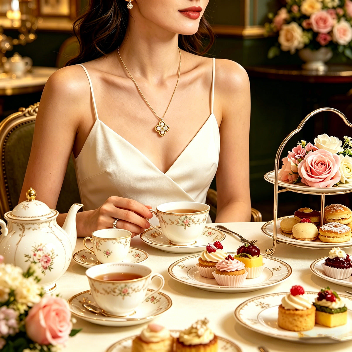 Song-Inspired Four-Petal Yellow Gold Diamond Necklace