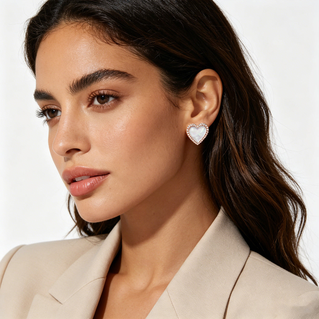 Lumina Heart HEART Mother-of-Pearl Diamond Stud Earrings