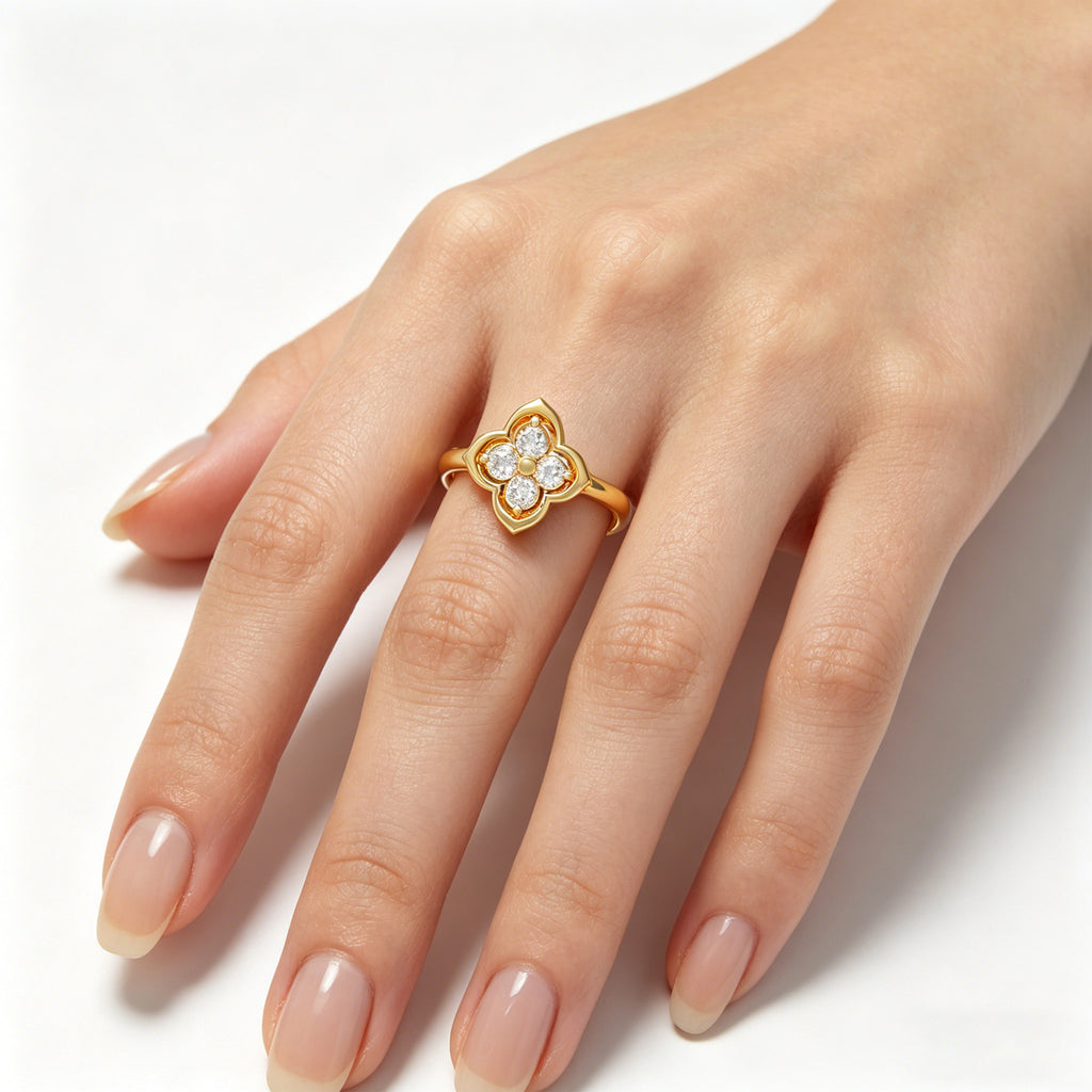 Serene Bloom Yellow Gold Clover Diamond Ring