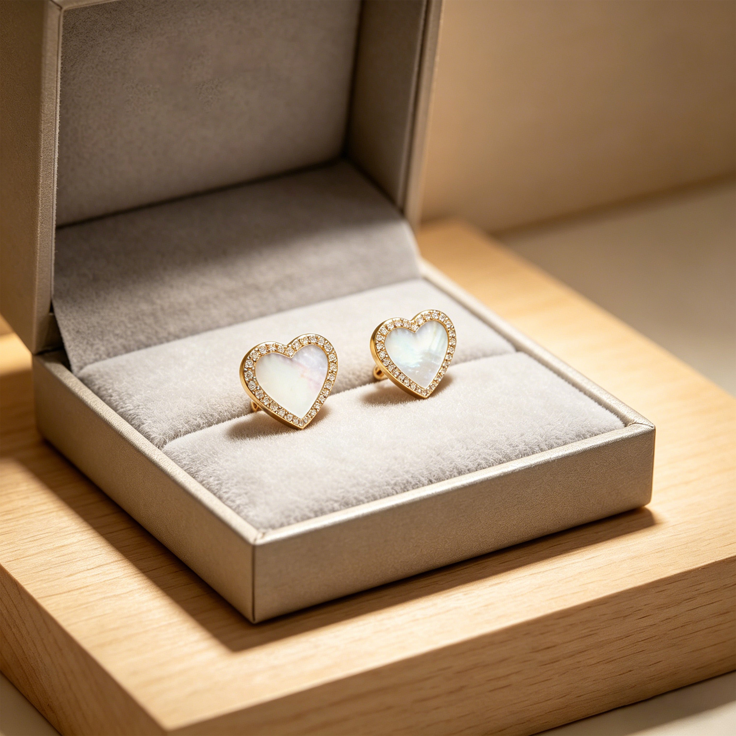 Lumina Heart Mother-of-Pearl Diamond Stud Earrings