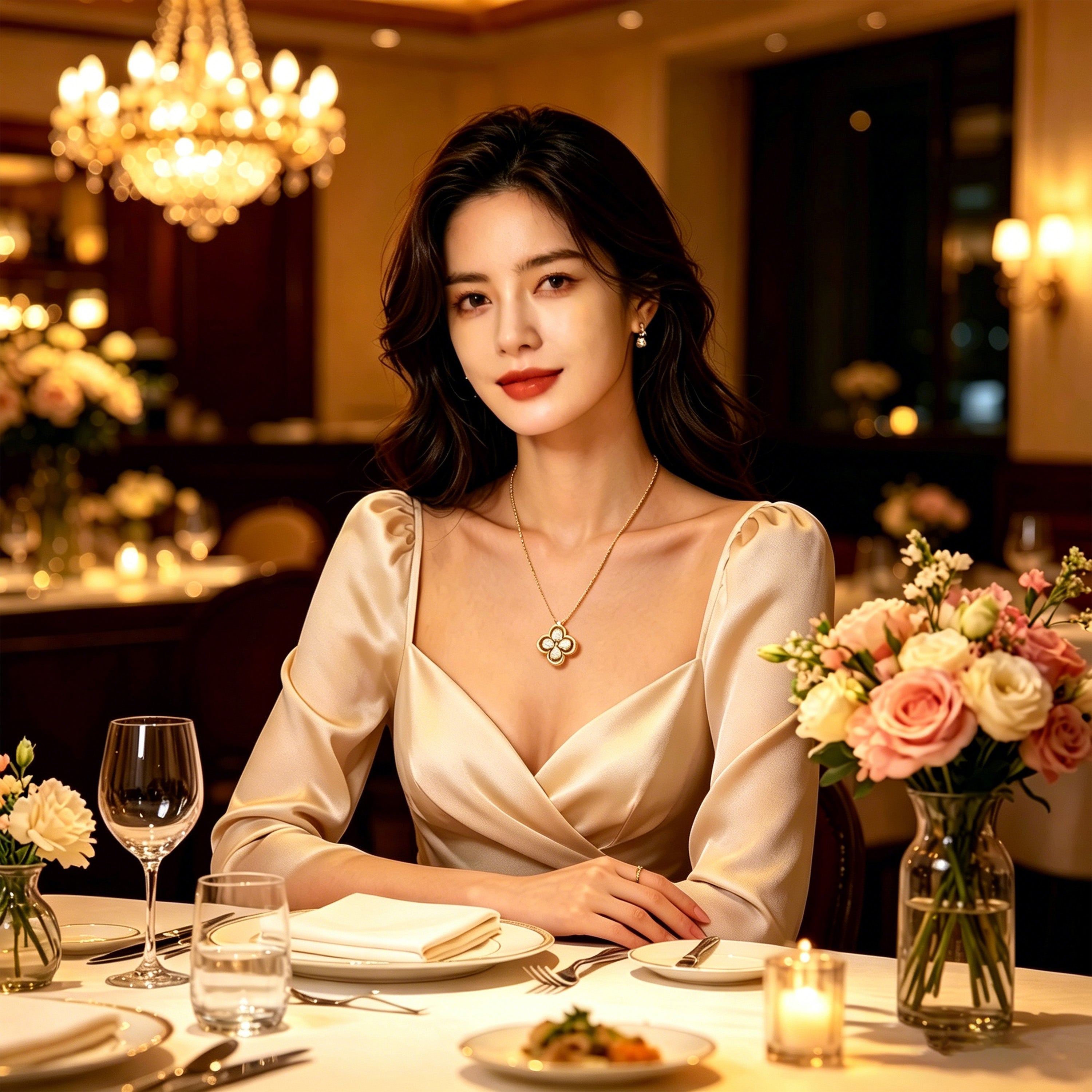 Women's Yellow Gold Pendant Necklace, 0.4ct Lab-Grown Diamond, Song Dynasty Aesthetics Jewelry, Ideal Gift for Sister, Mother, Lover, Client