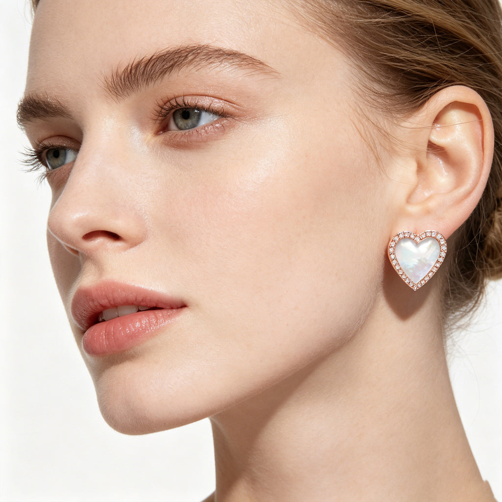 Lumina Heart HEART Mother-of-Pearl Diamond Stud Earrings