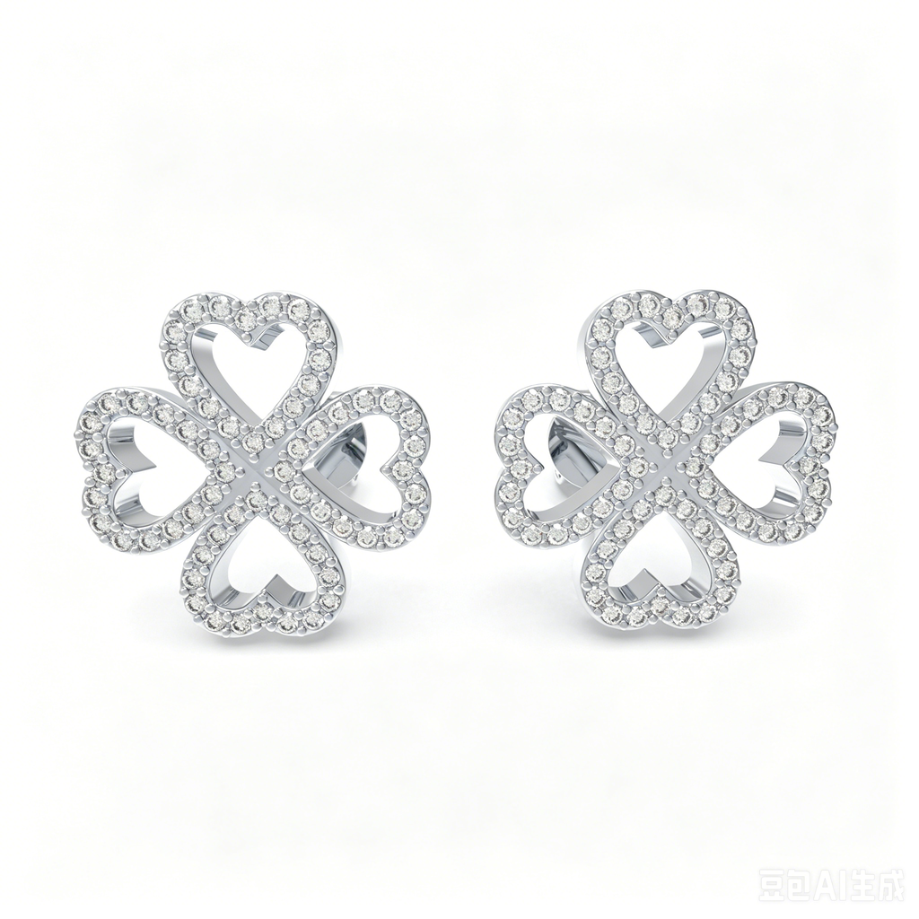 Four-Leaf Clover Heart Lab-Grown Diamond Stud Earrings