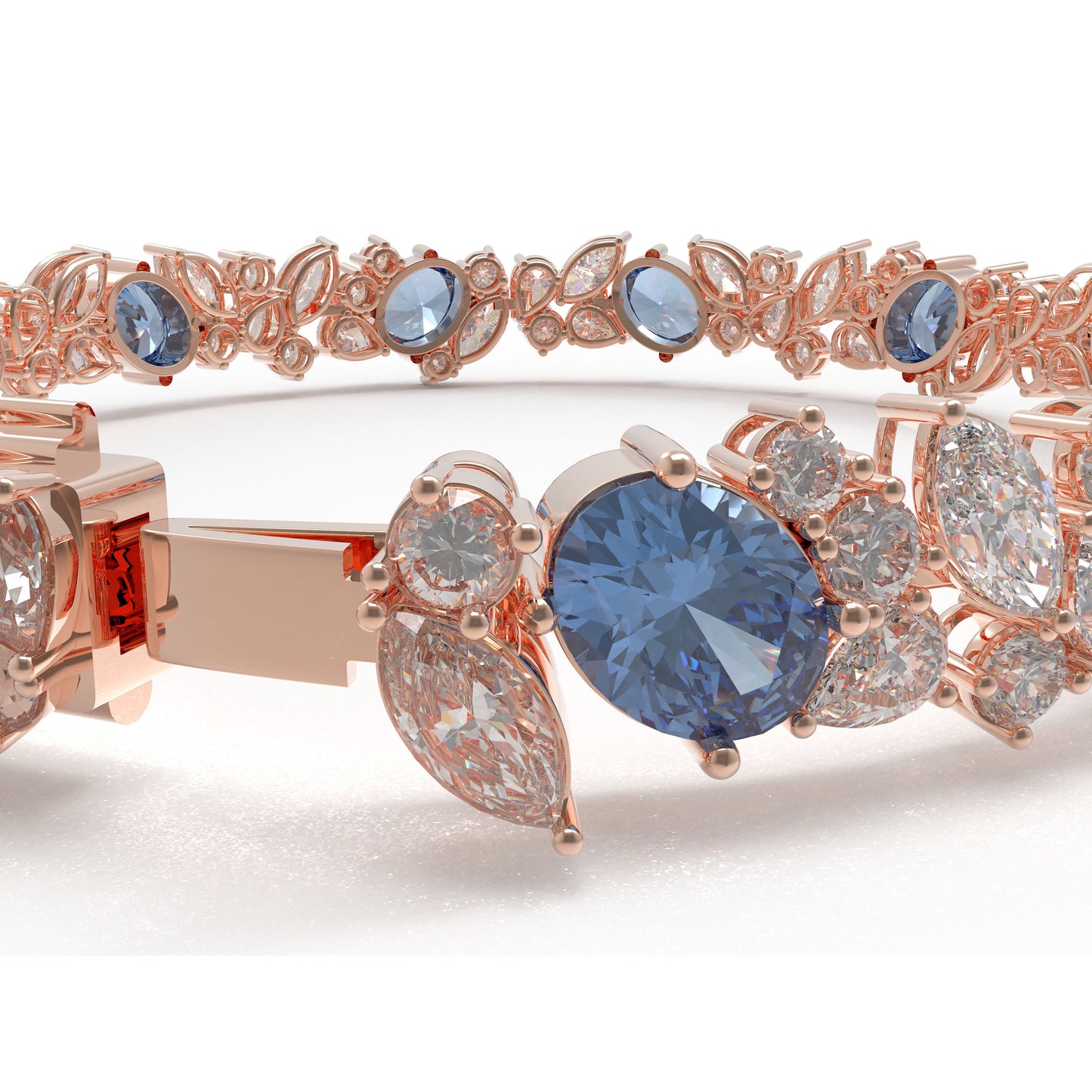 Handmade Gorgeous Lab - Grown Sapphire & Diamond Bracelet with Rose Gold, Total Weight 10CT/12CT/15CT
