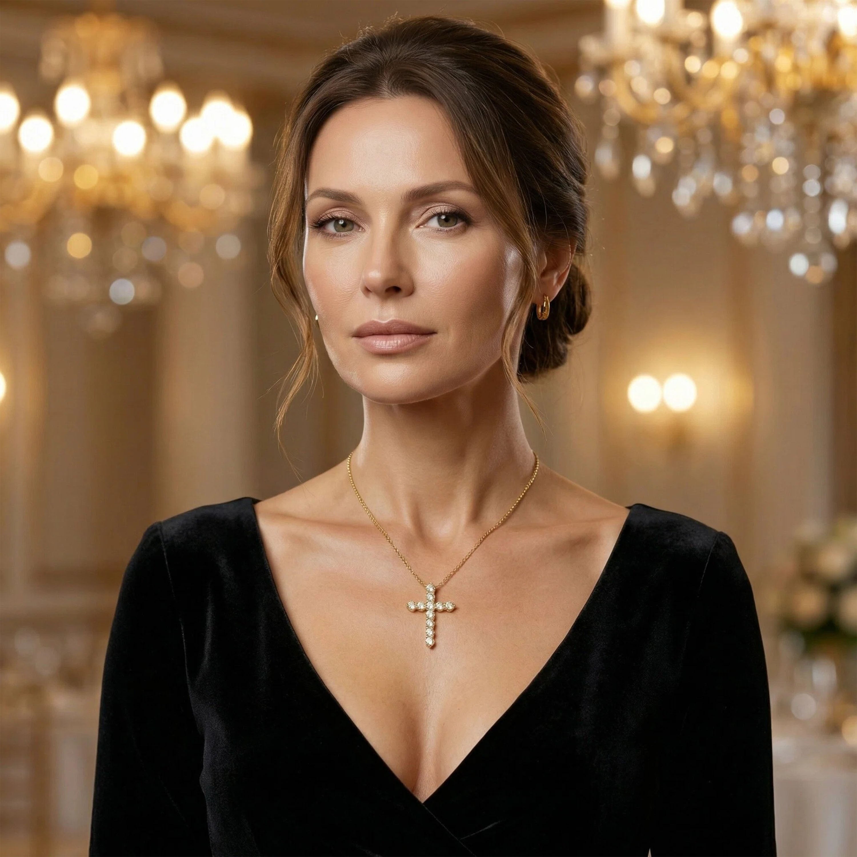 Golden Providence 0.70 CT Lab-Grown Diamond Cross Necklace in 10K or 14K Gold