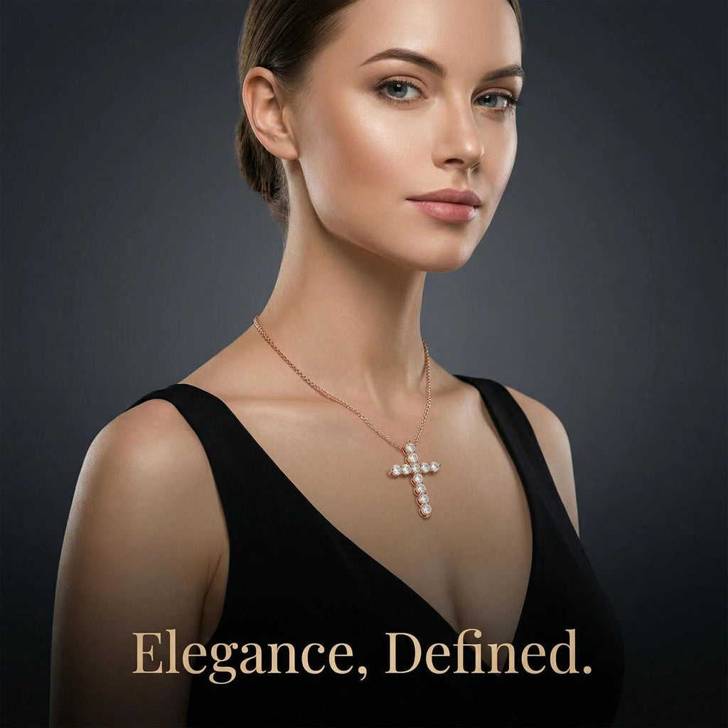 Roseate Grace 1 CT Lab-Grown Diamond Cross Necklace in 10K or 14K Rose Gold