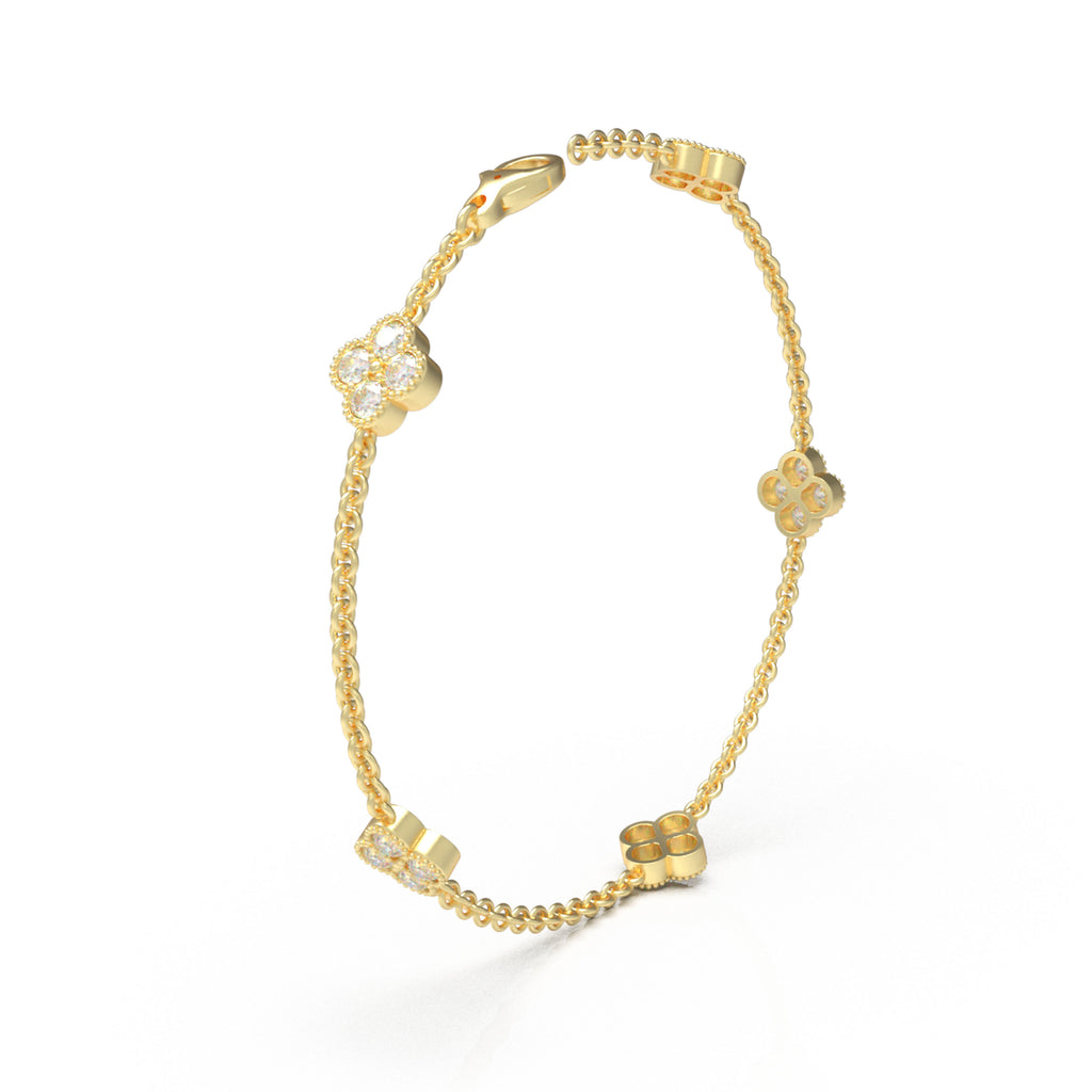 ELVORIQUE Four-Leaf Clover Moissanite Bracelet in 14K Gold Plated Sterling Silver