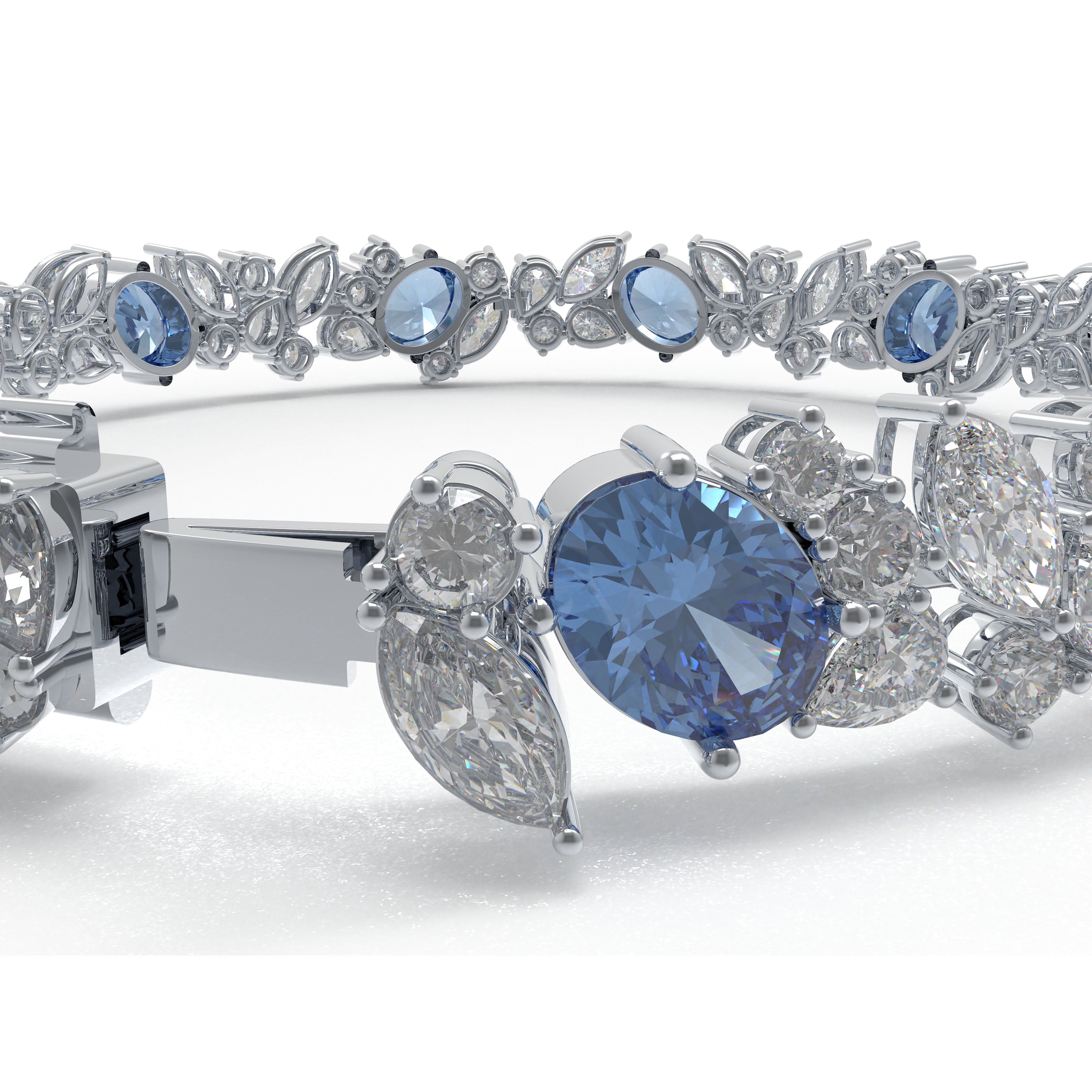 Handmade Gorgeous Lab - Grown Sapphire & Diamond Bracelet with Platinum, Total Weight 10CT/12CT/15CT