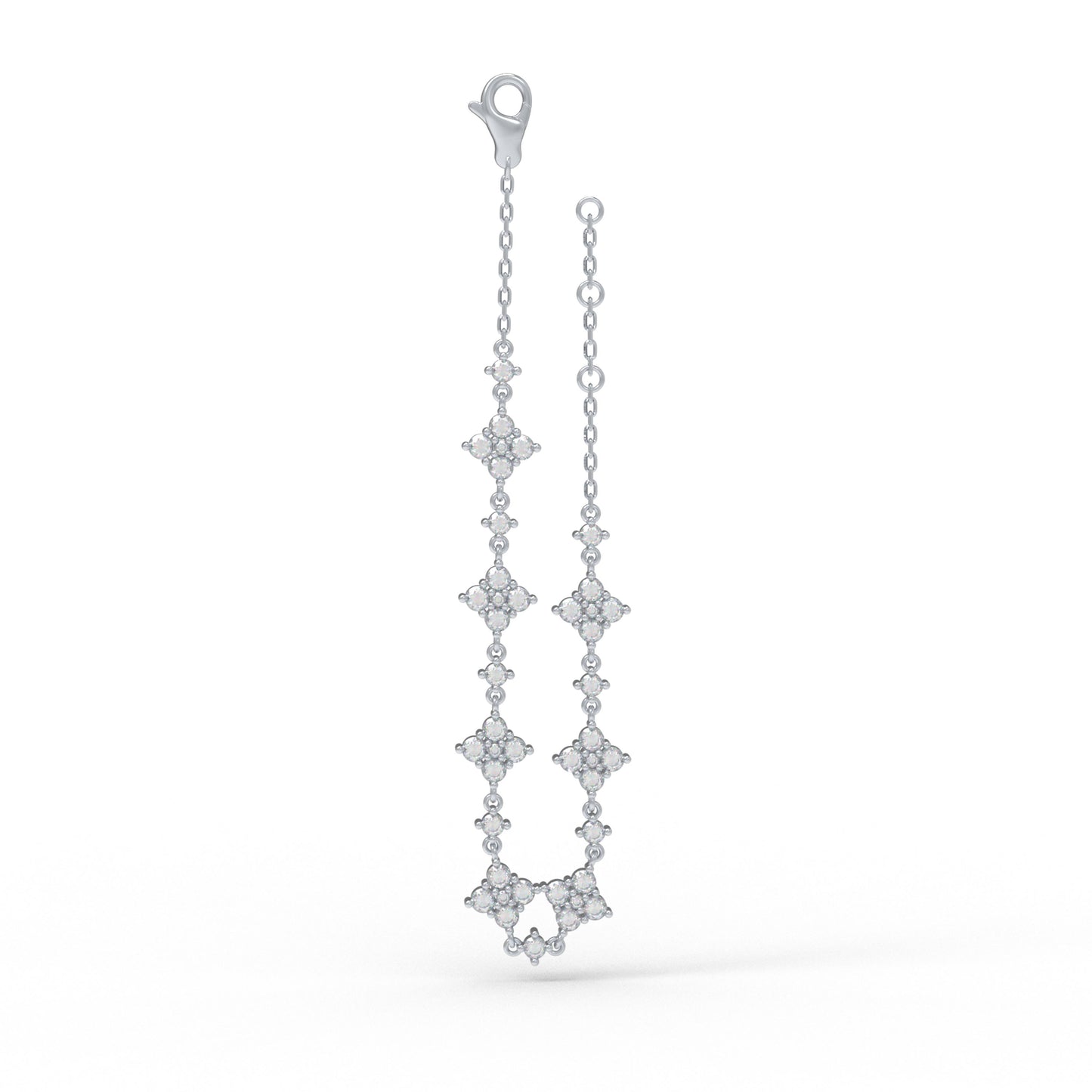 Ophelia Eternity Women's White Gold or 950 Platinum Four Leaf Clover Bracelet | 2ct/3ct Lab Diamond | Adjustable Lucky Jewelry for Anniversary, Mother's Day Gift
