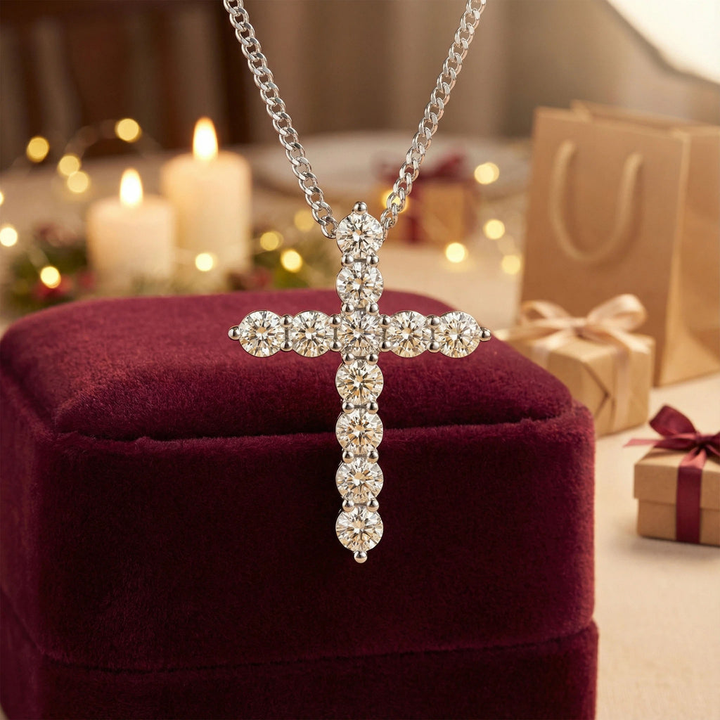Luminous Covenant 0.70 CT Lab-Grown Diamond Cross Necklace in White Gold or Platinum