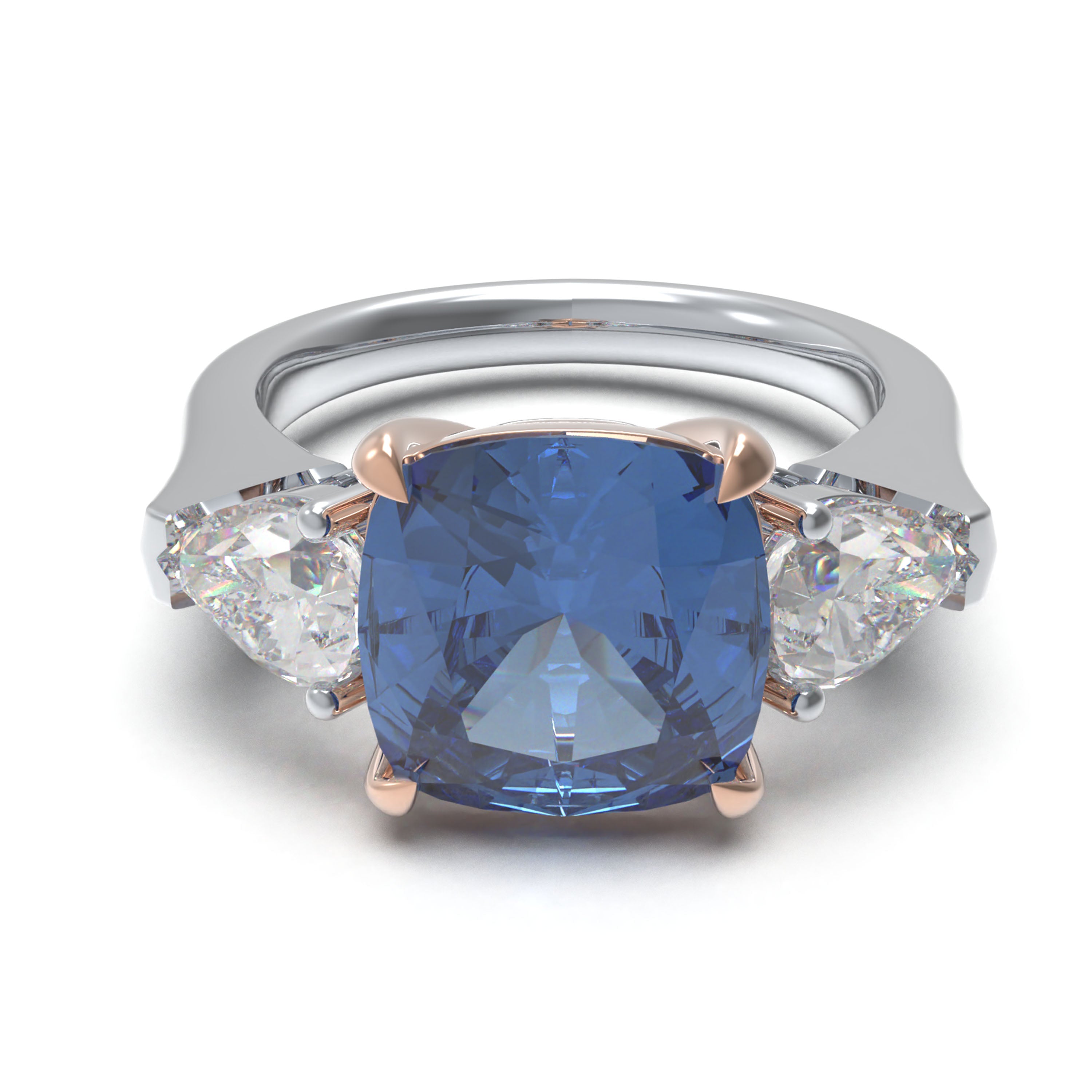 Handmade Lab-Grown Sapphire Three-Stone Engagement Ring – 2.8CT/4CT