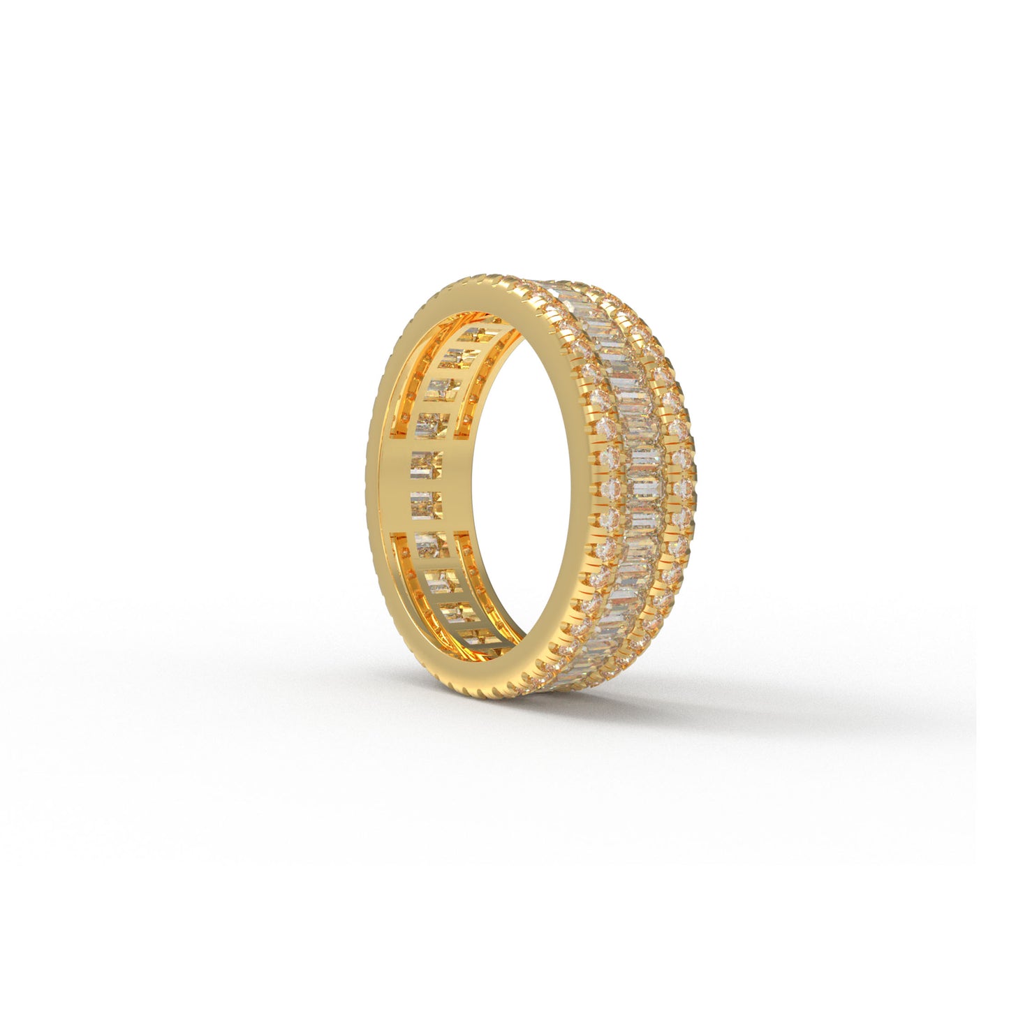14K Gold Plated Eternity Ring – 96 Round & 45 Baguette Moissanite – Engagement Wedding Band