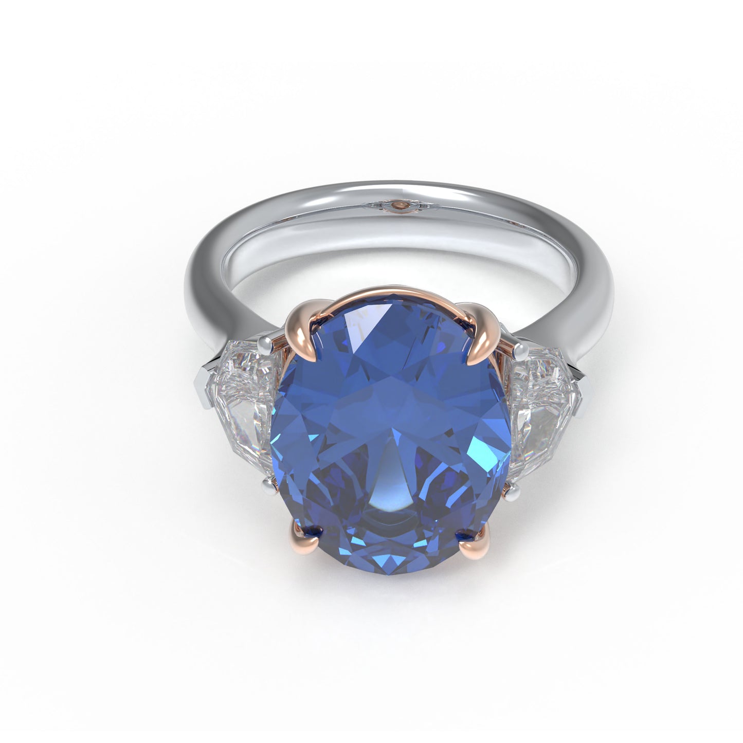 Handmade 3 - Diamond Ring with 2.8CT/4CT Lab - Grown Blue Main Diamond, 9K/14K/18K White Gold, Ideal for Proposal, Wedding, Anniversary